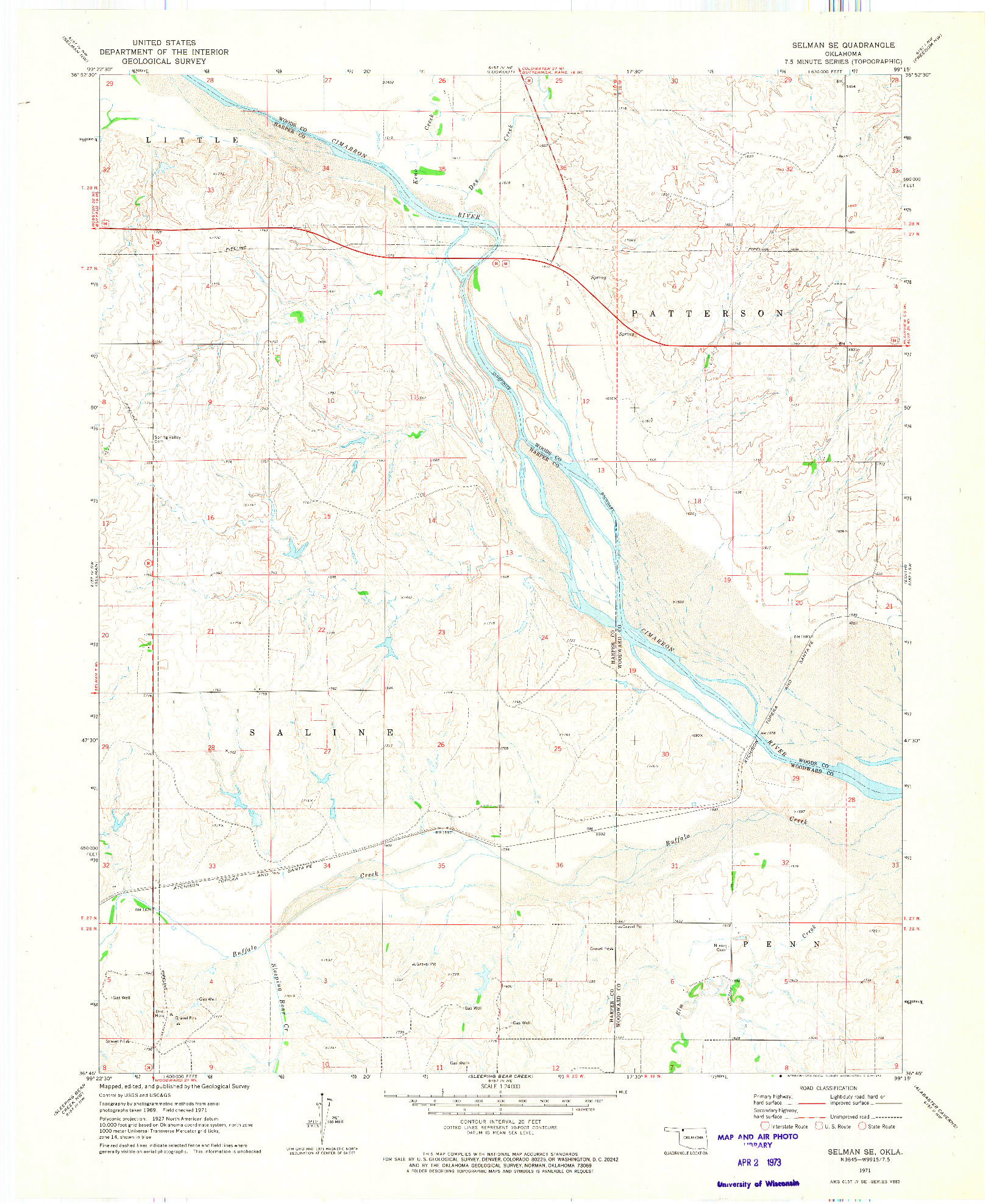 USGS 1:24000-SCALE QUADRANGLE FOR SELMAN SE, OK 1971