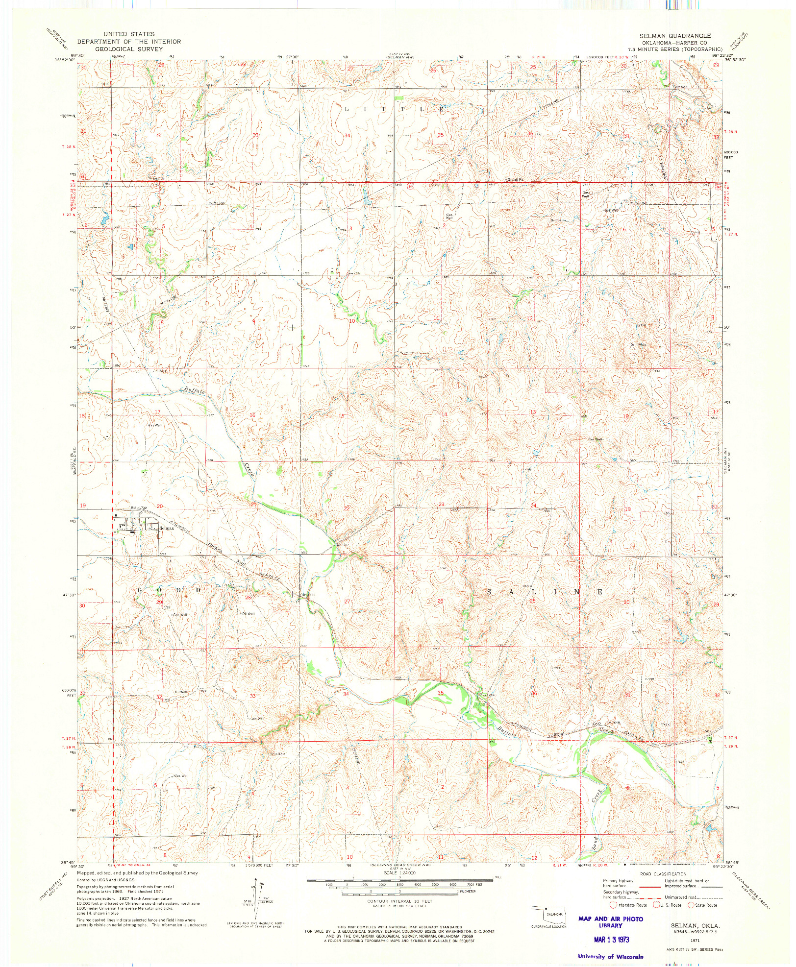 USGS 1:24000-SCALE QUADRANGLE FOR SELMAN, OK 1971