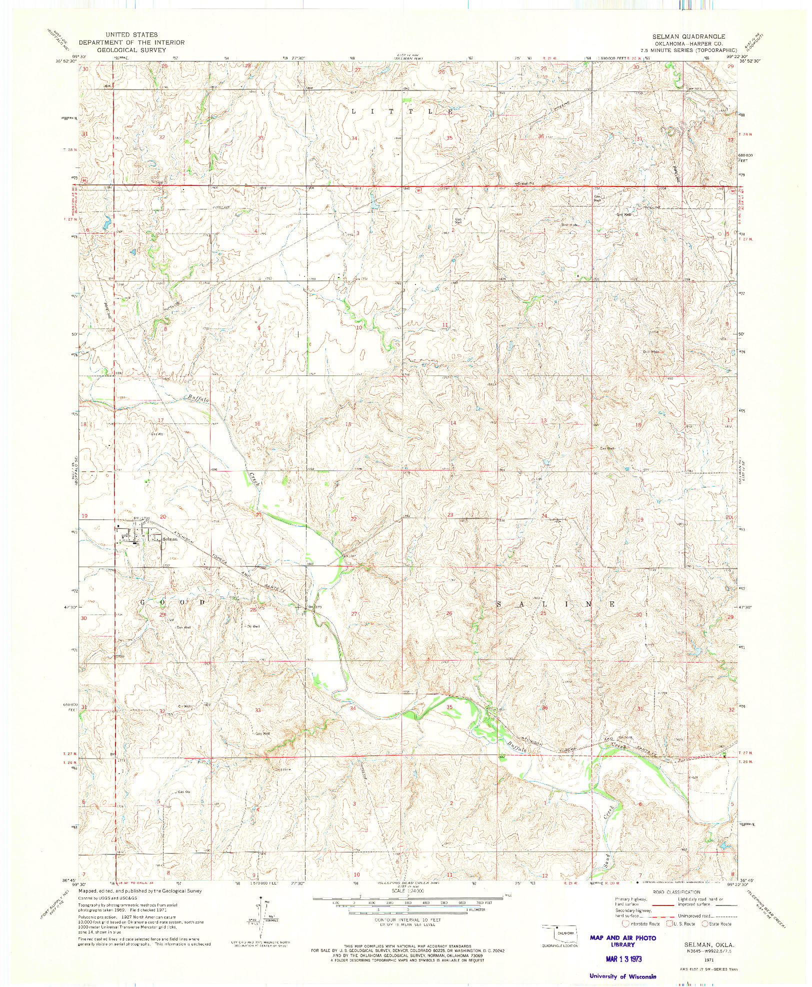 USGS 1:24000-SCALE QUADRANGLE FOR SELMAN, OK 1971