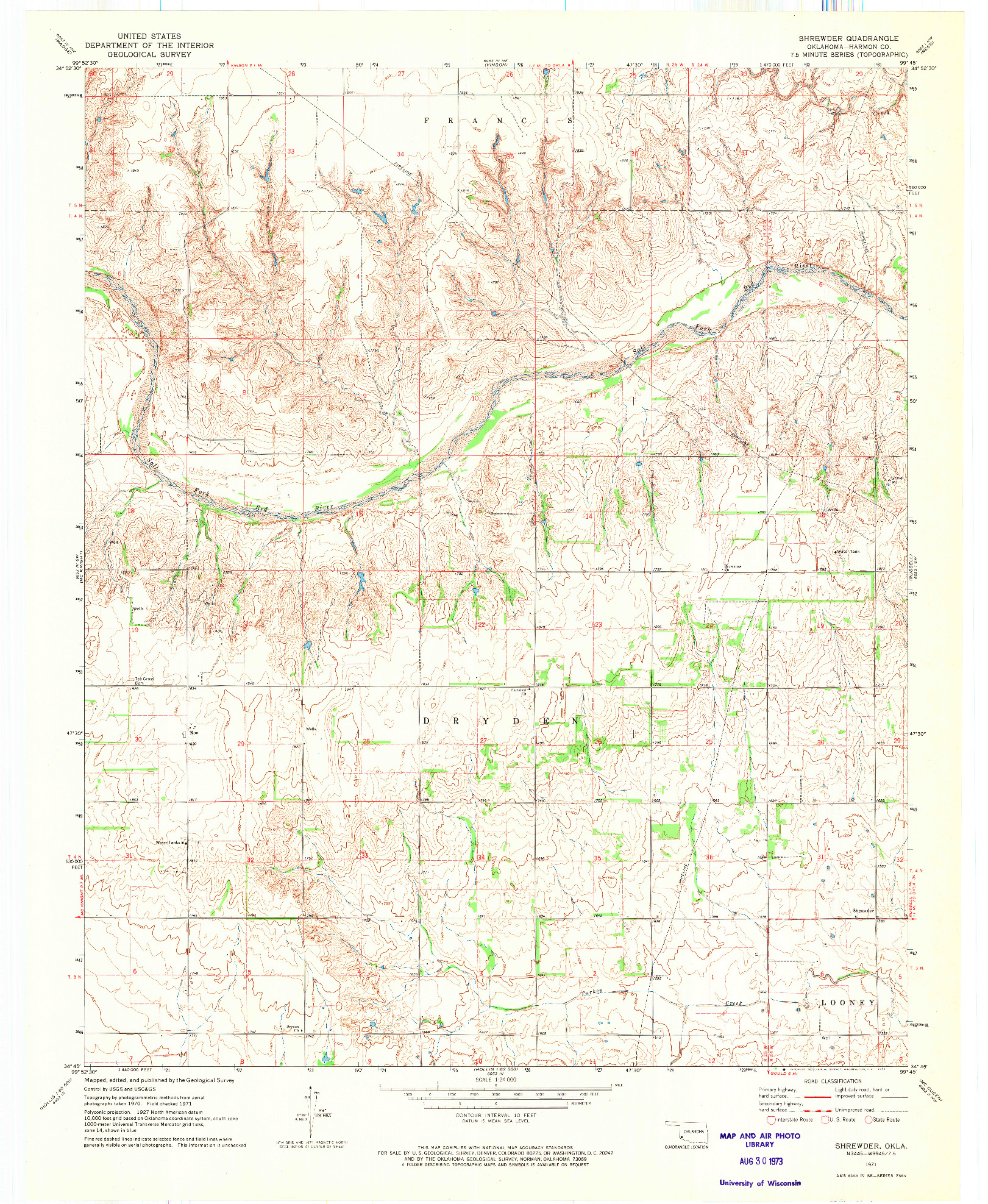 USGS 1:24000-SCALE QUADRANGLE FOR SHREWDER, OK 1971