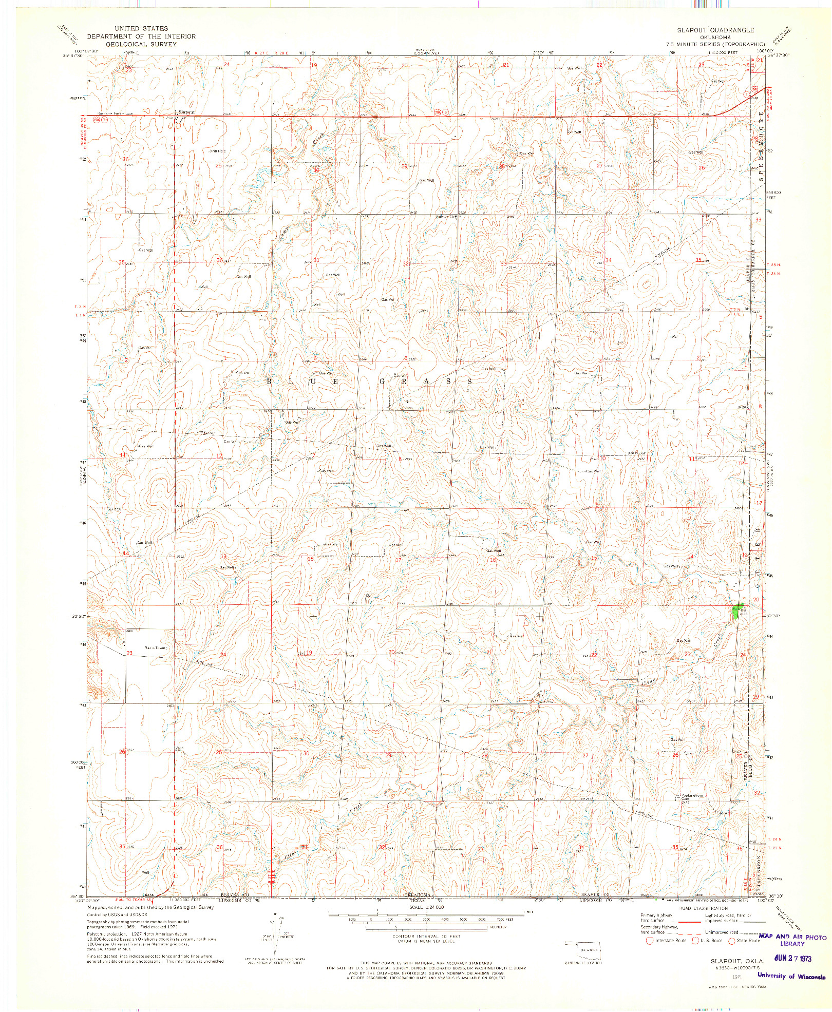 USGS 1:24000-SCALE QUADRANGLE FOR SLAPOUT, OK 1971