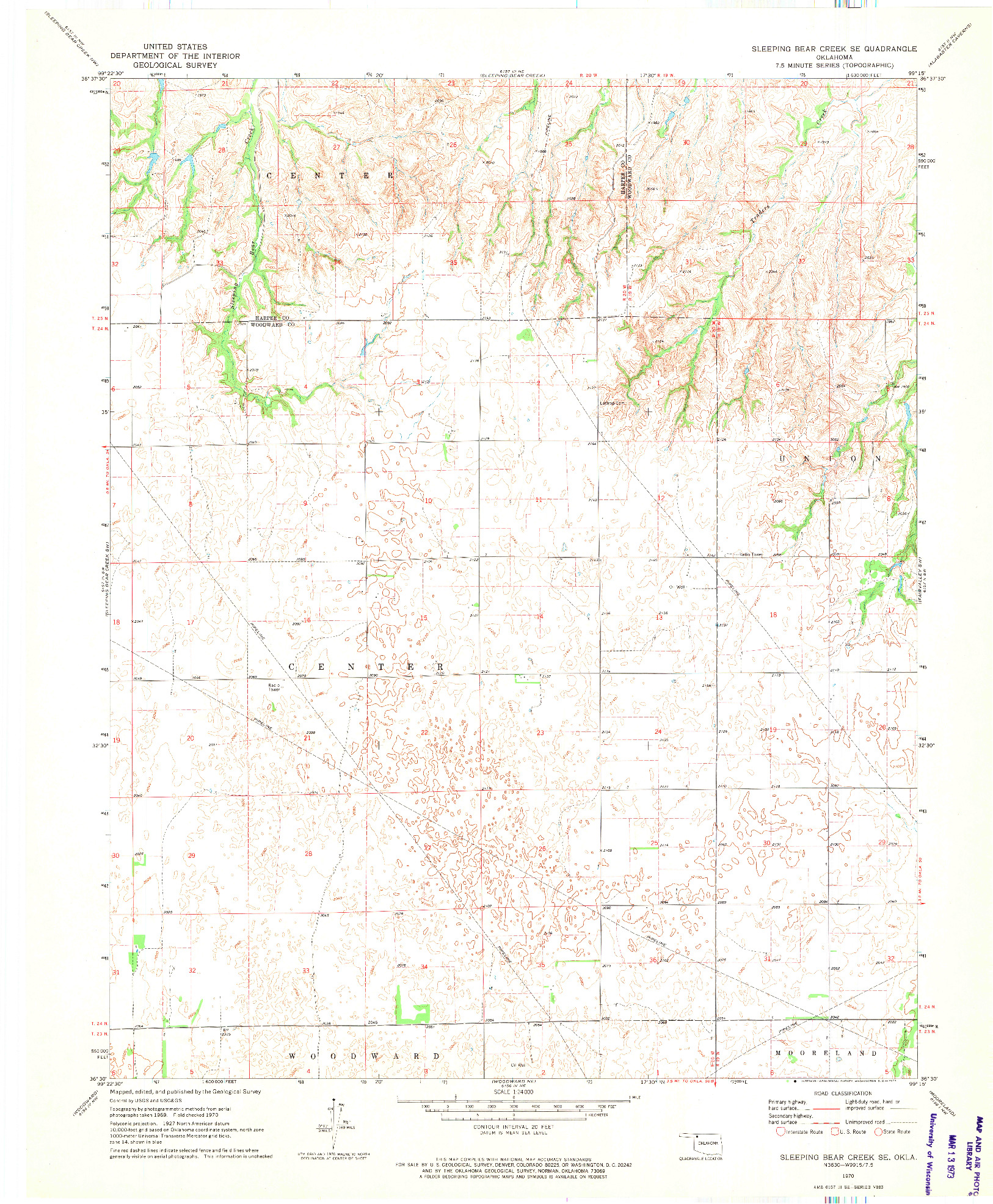 USGS 1:24000-SCALE QUADRANGLE FOR SLEEPING BEAR CREEK SE, OK 1970