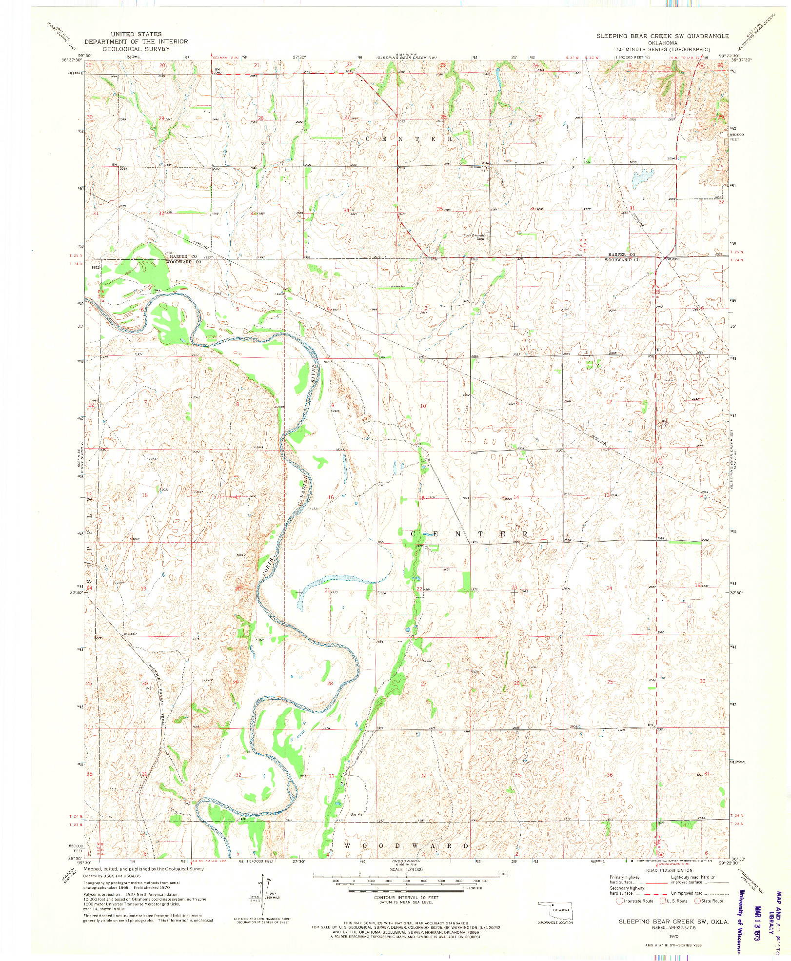 USGS 1:24000-SCALE QUADRANGLE FOR SLEEPING BEAR CREEK SW, OK 1970