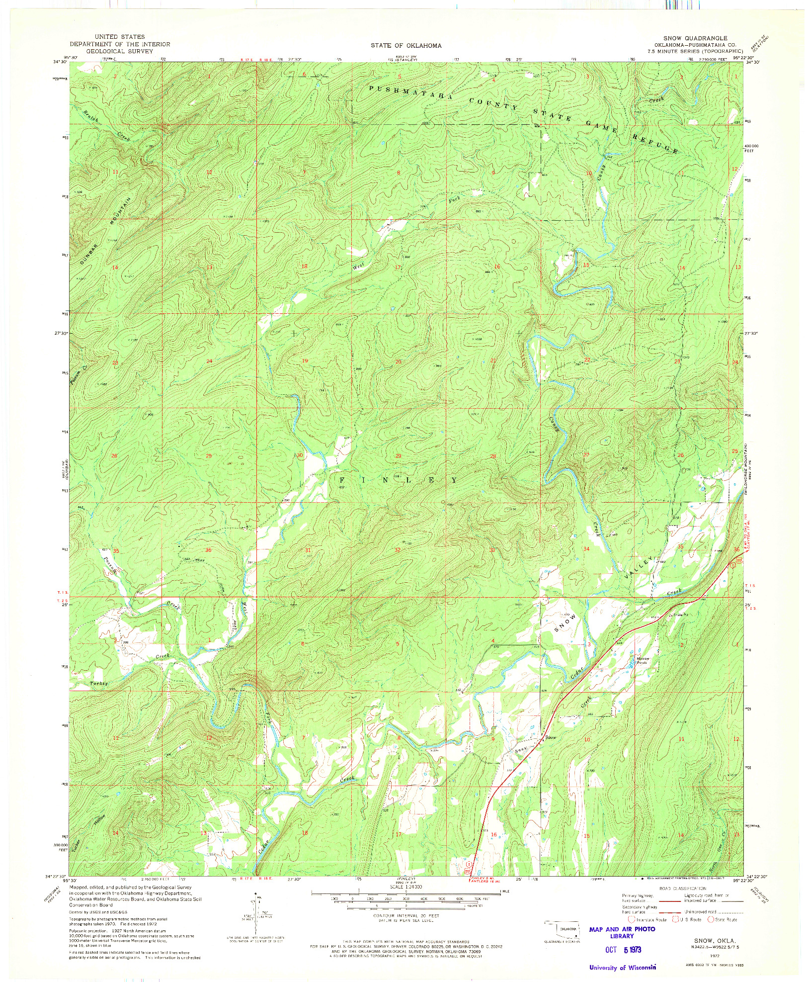 USGS 1:24000-SCALE QUADRANGLE FOR SNOW, OK 1972