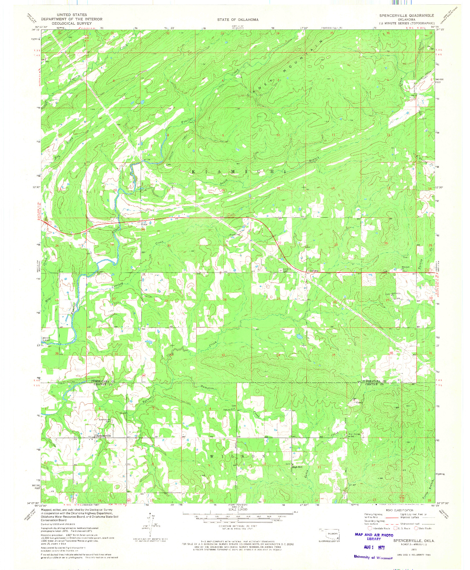 USGS 1:24000-SCALE QUADRANGLE FOR SPENCERVILLE, OK 1971