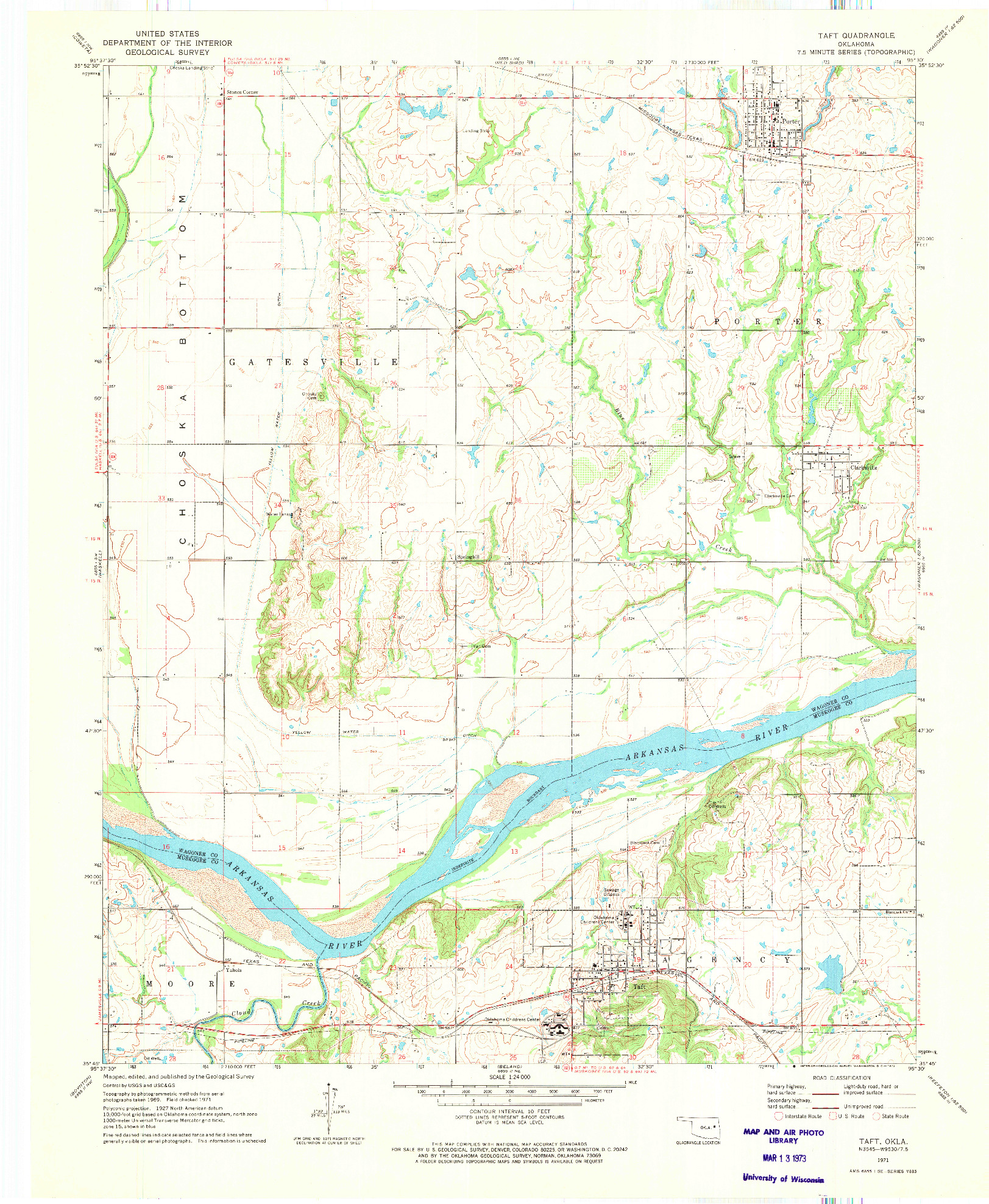 USGS 1:24000-SCALE QUADRANGLE FOR TAFT, OK 1971