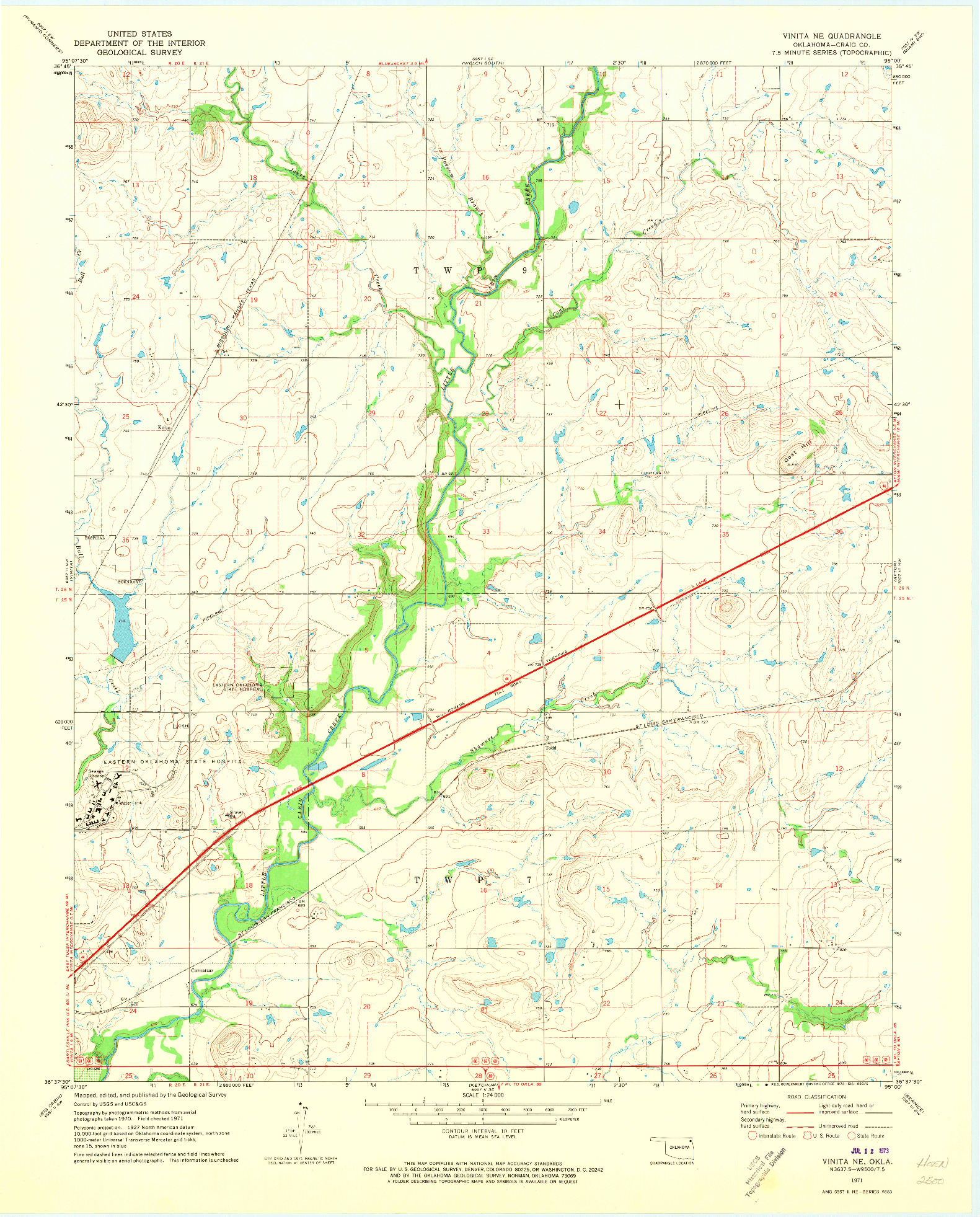 USGS 1:24000-SCALE QUADRANGLE FOR VINITA NE, OK 1971