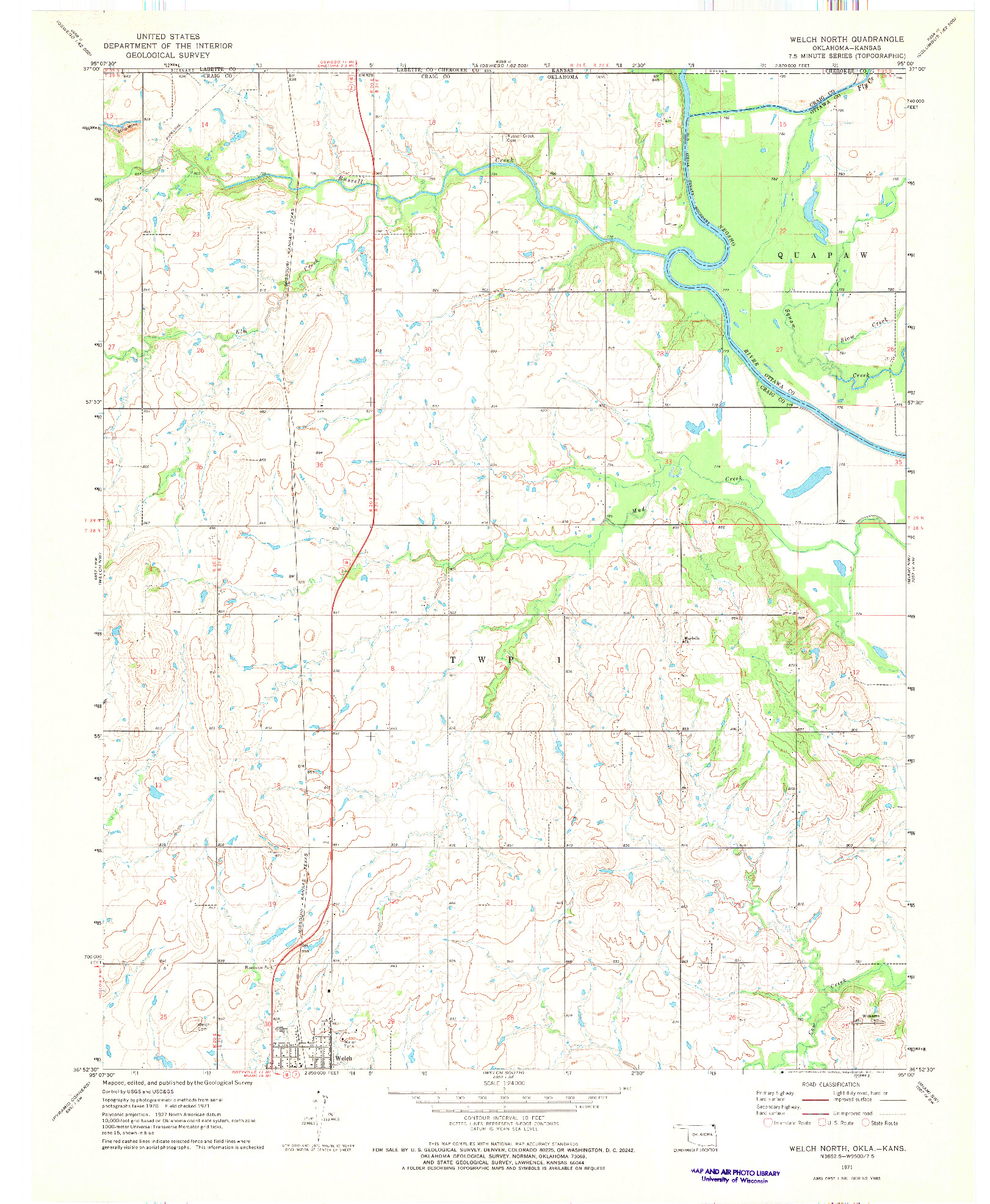 USGS 1:24000-SCALE QUADRANGLE FOR WELCH NORTH, OK 1971