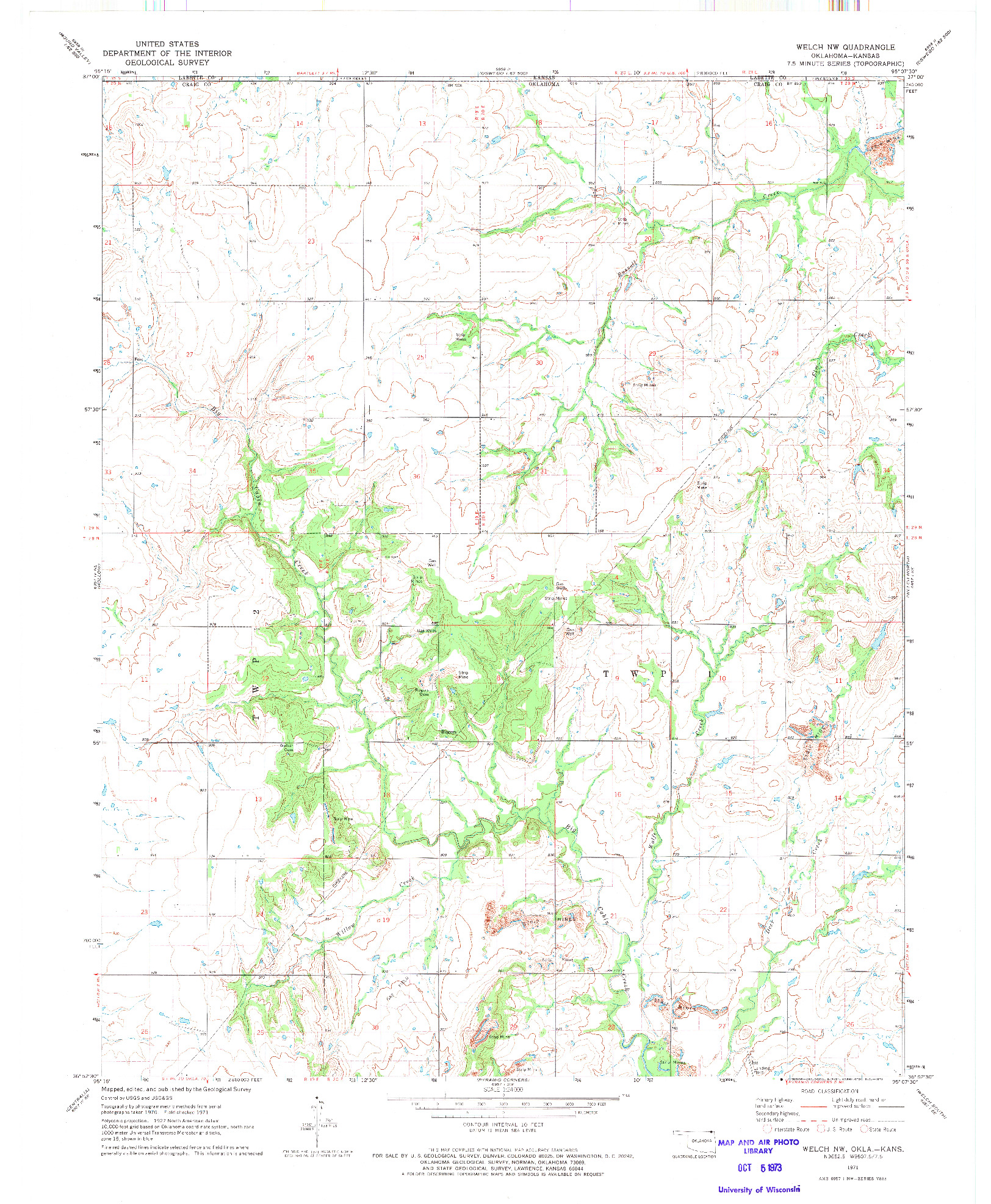 USGS 1:24000-SCALE QUADRANGLE FOR WELCH NW, OK 1971