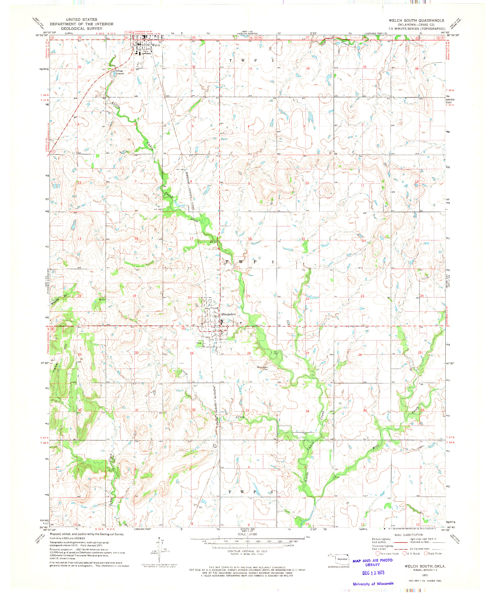 USGS 1:24000-SCALE QUADRANGLE FOR WELCH SOUTH, OK 1971