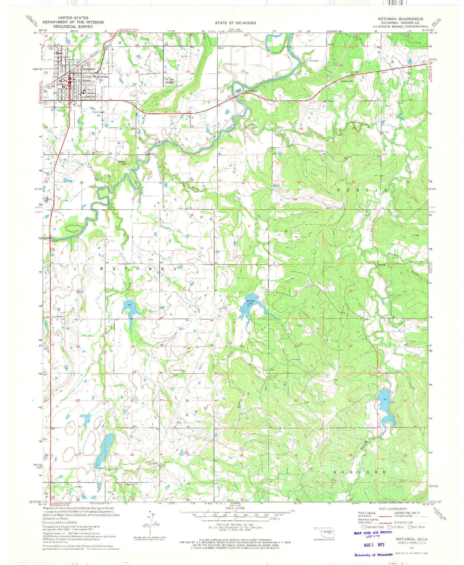 USGS 1:24000-SCALE QUADRANGLE FOR WETUMKA, OK 1971