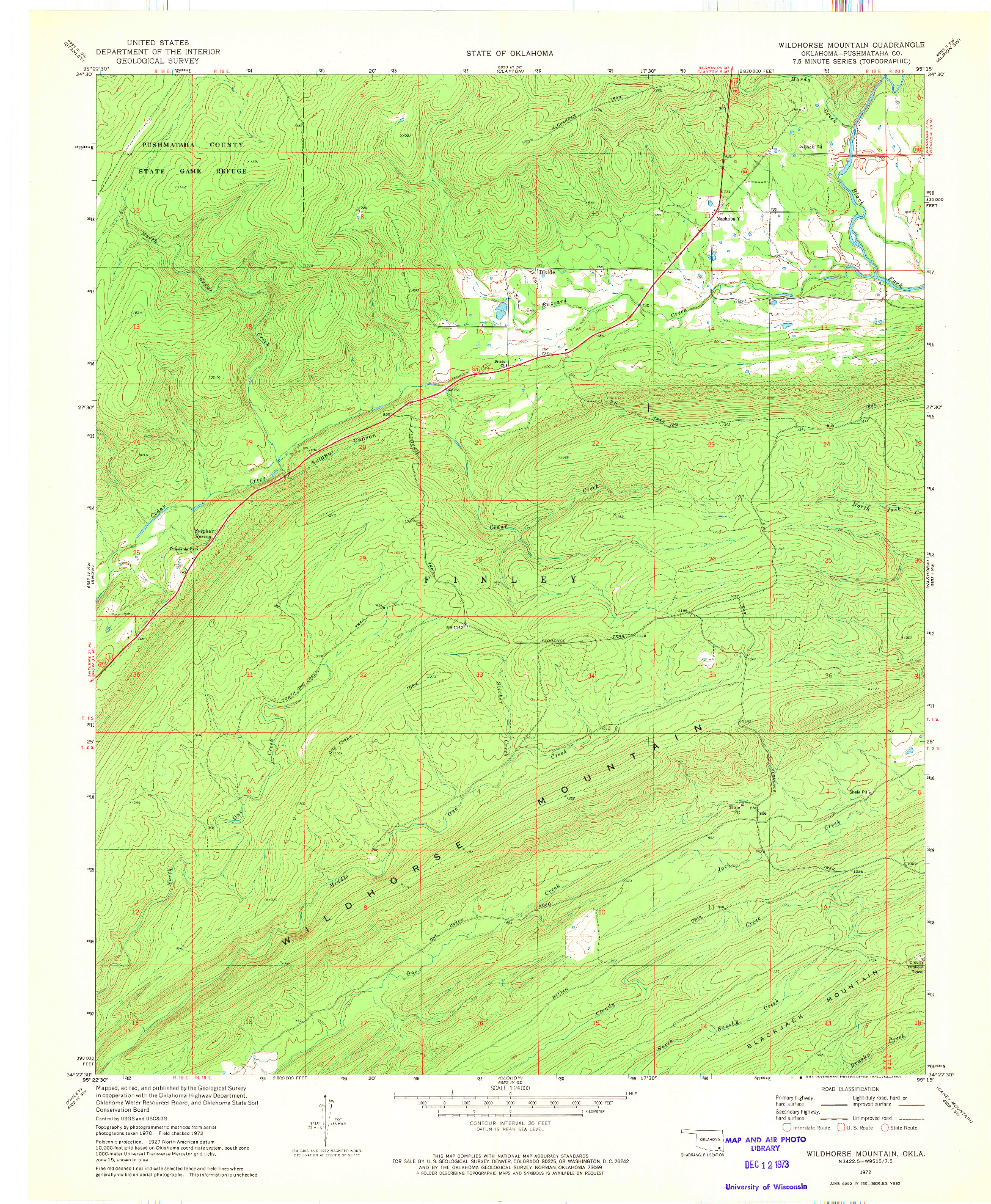 USGS 1:24000-SCALE QUADRANGLE FOR WILDHORSE MOUNTAIN, OK 1972