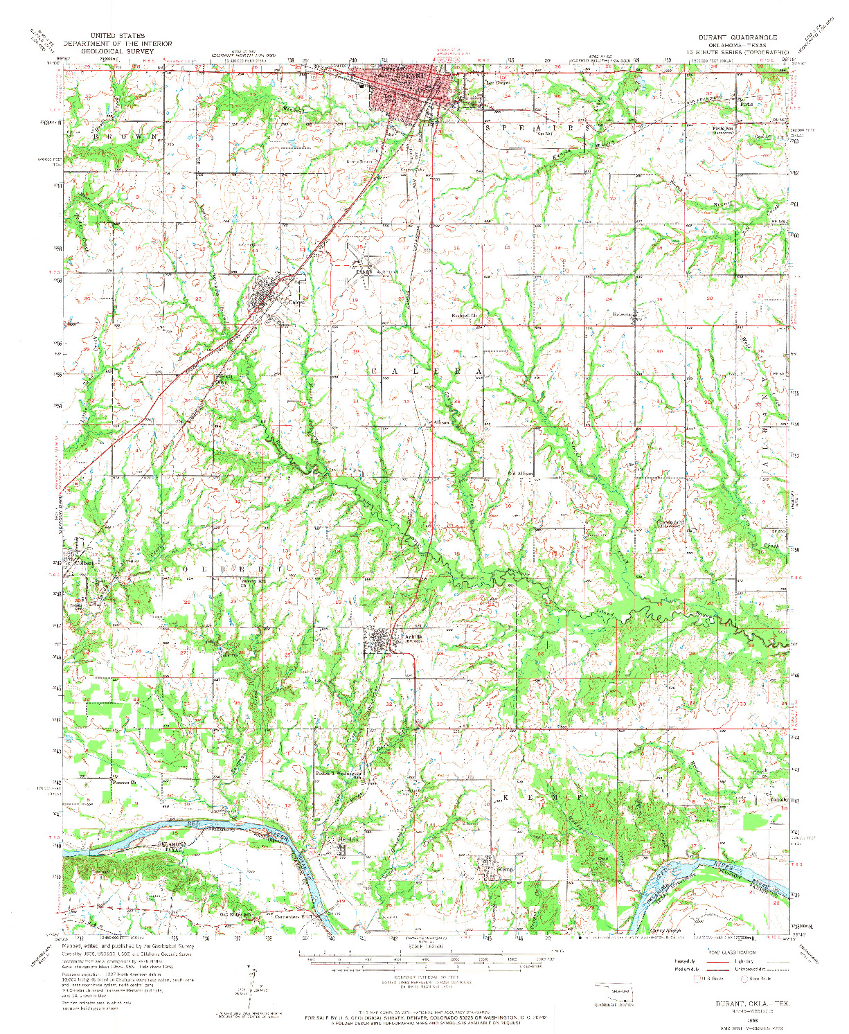 USGS 1:62500-SCALE QUADRANGLE FOR DURANT, OK 1958