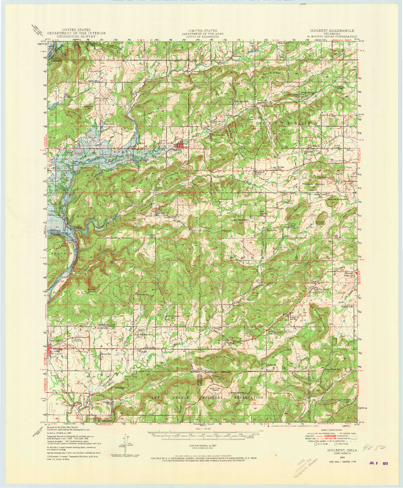 USGS 1:62500-SCALE QUADRANGLE FOR HULBERT, OK 1948