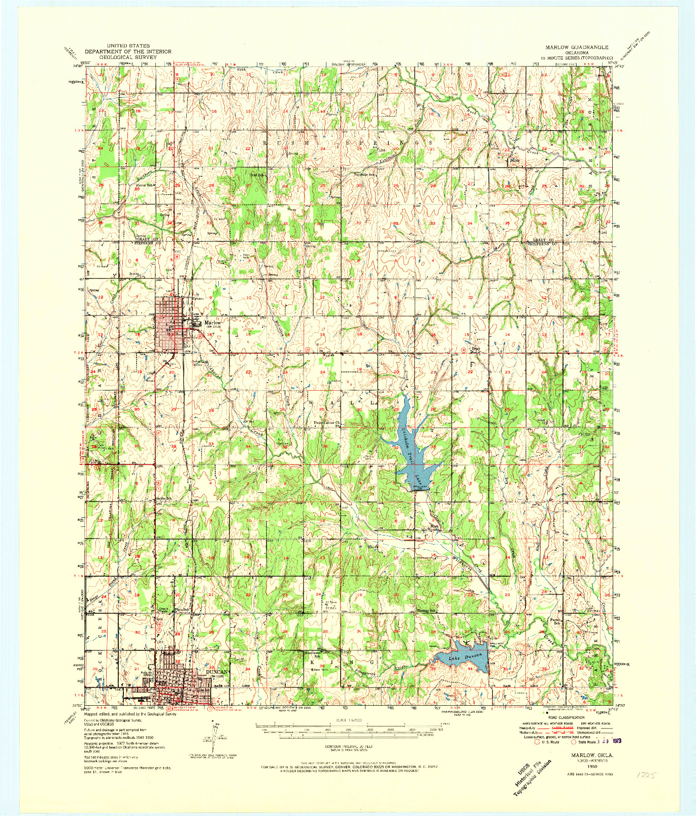 USGS 1:62500-SCALE QUADRANGLE FOR MARLOW, OK 1950