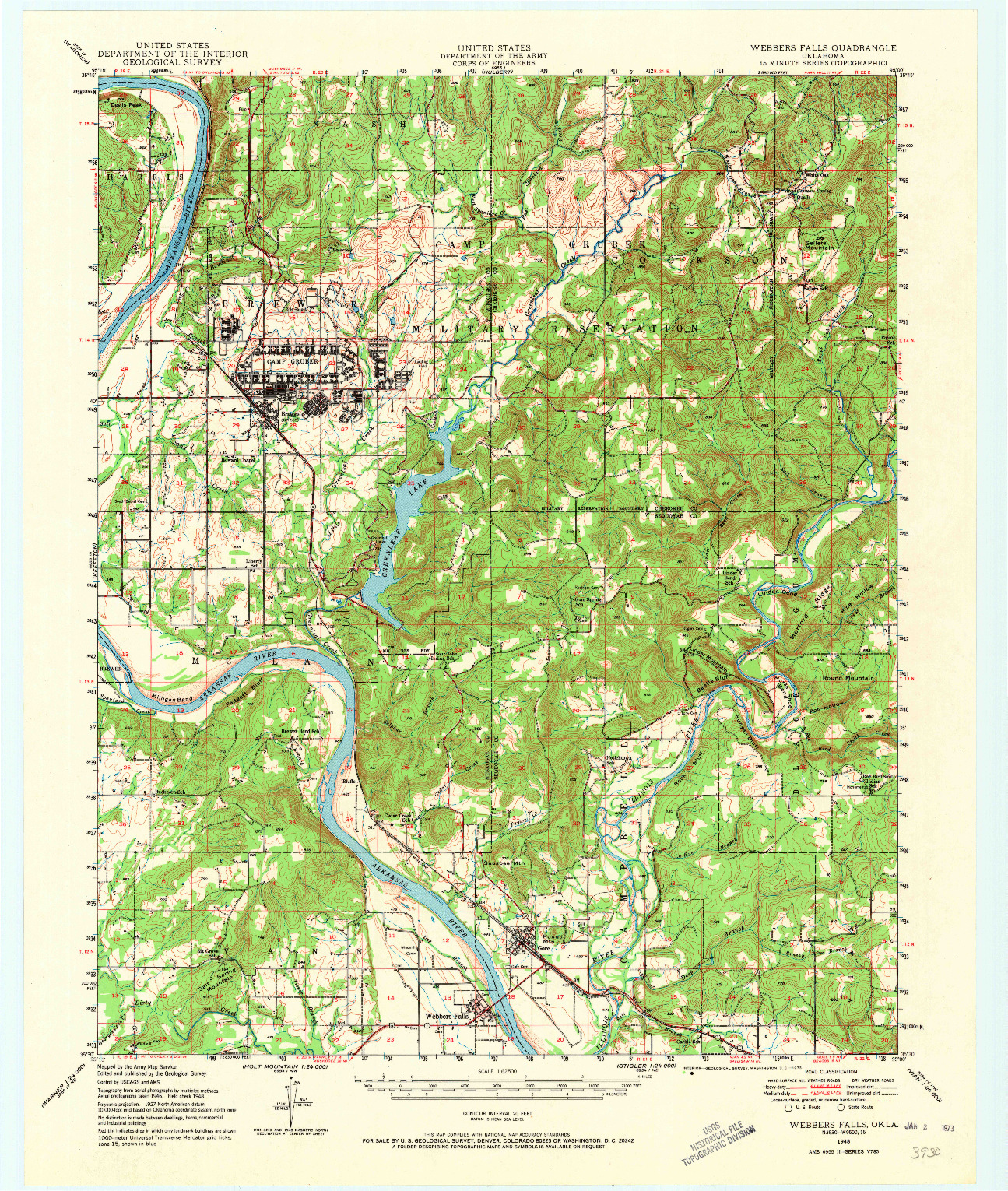 USGS 1:62500-SCALE QUADRANGLE FOR WEBBERS FALLS, OK 1948