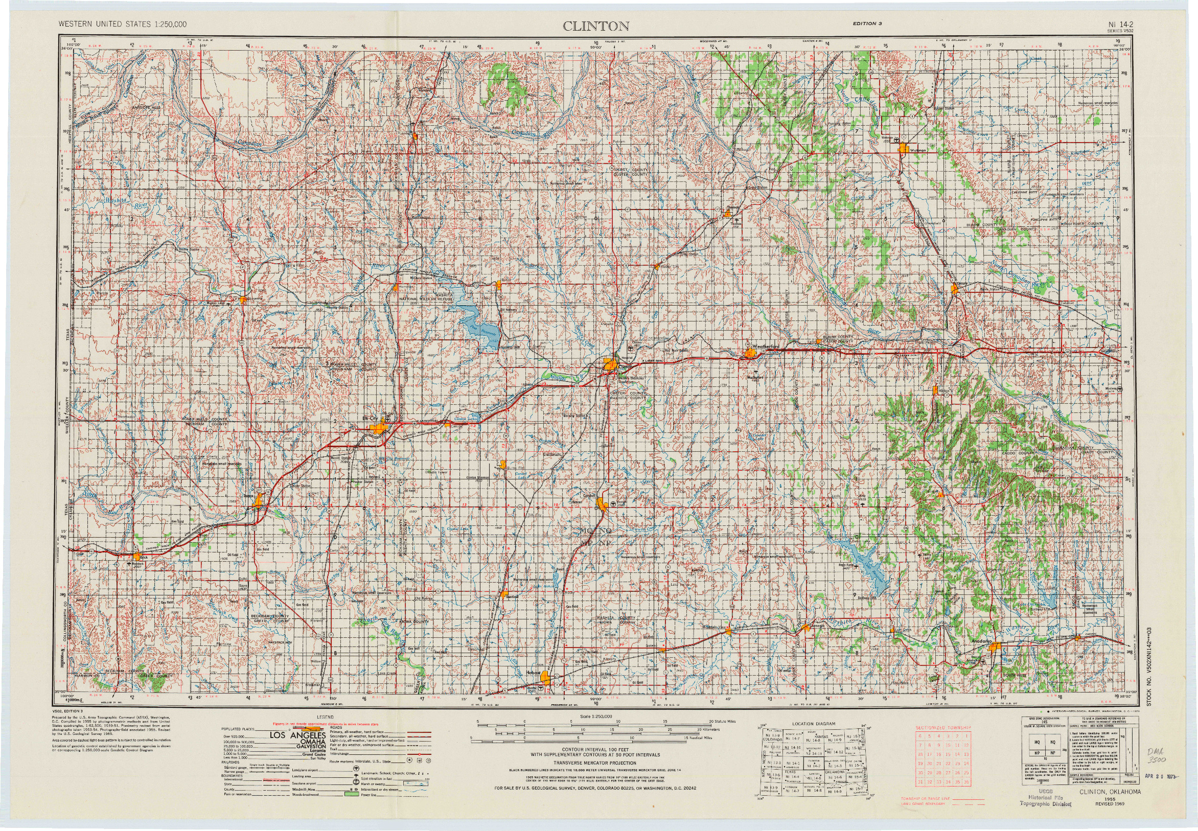 USGS 1:250000-SCALE QUADRANGLE FOR CLINTON, OK 1955