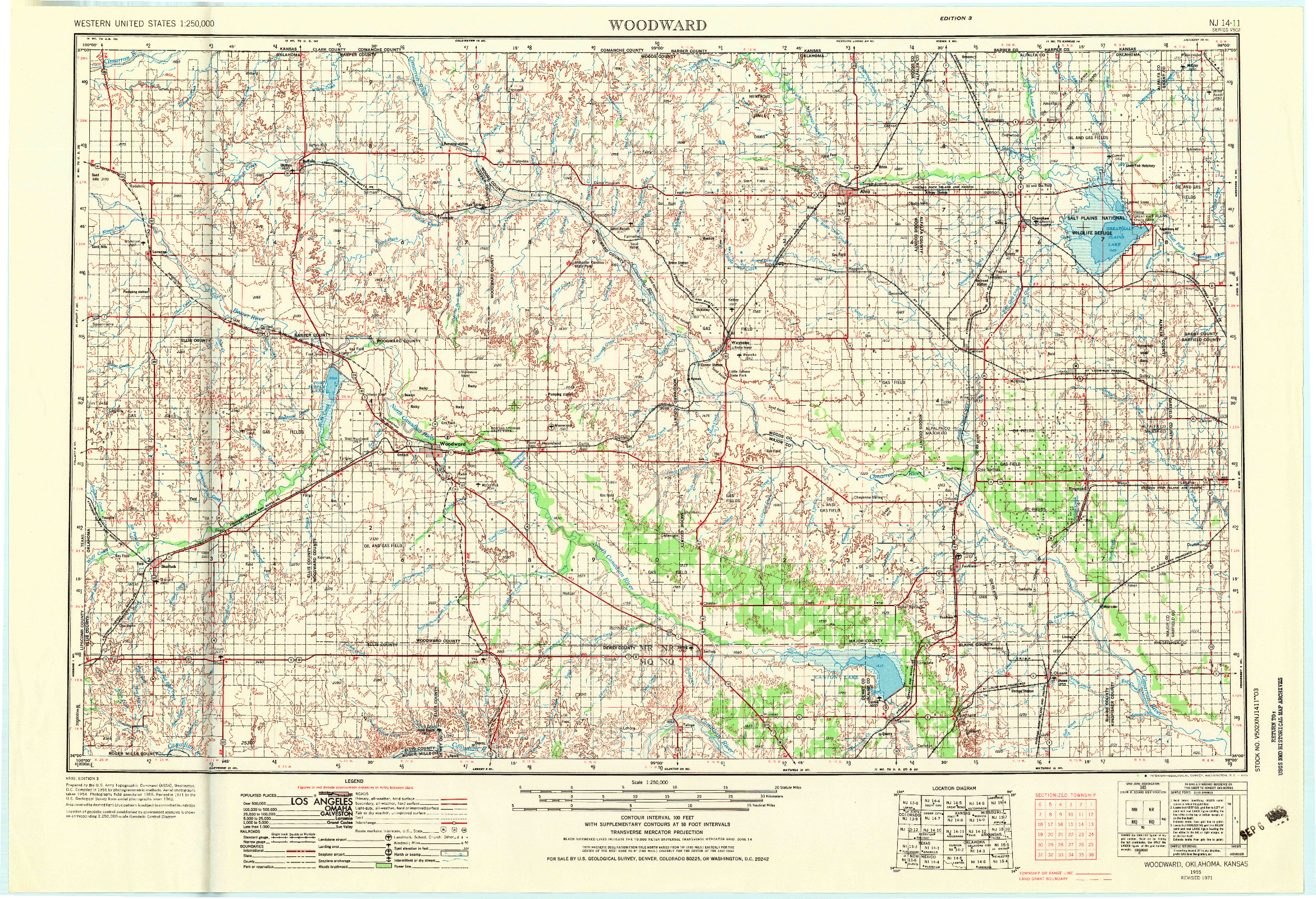 USGS 1:250000-SCALE QUADRANGLE FOR WOODWARD, OK 1955