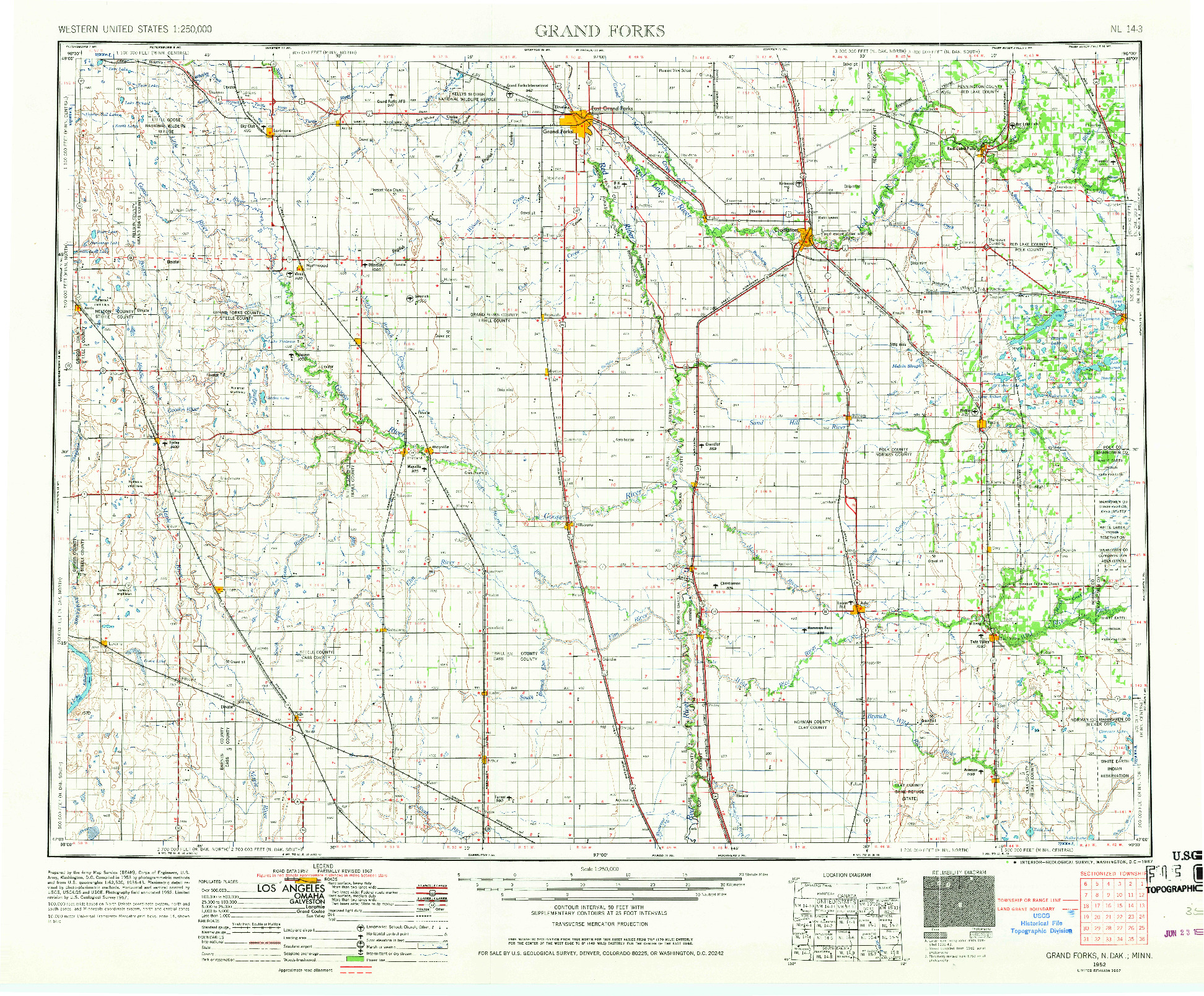 USGS 1:250000-SCALE QUADRANGLE FOR GRAND FORKS, ND 1952