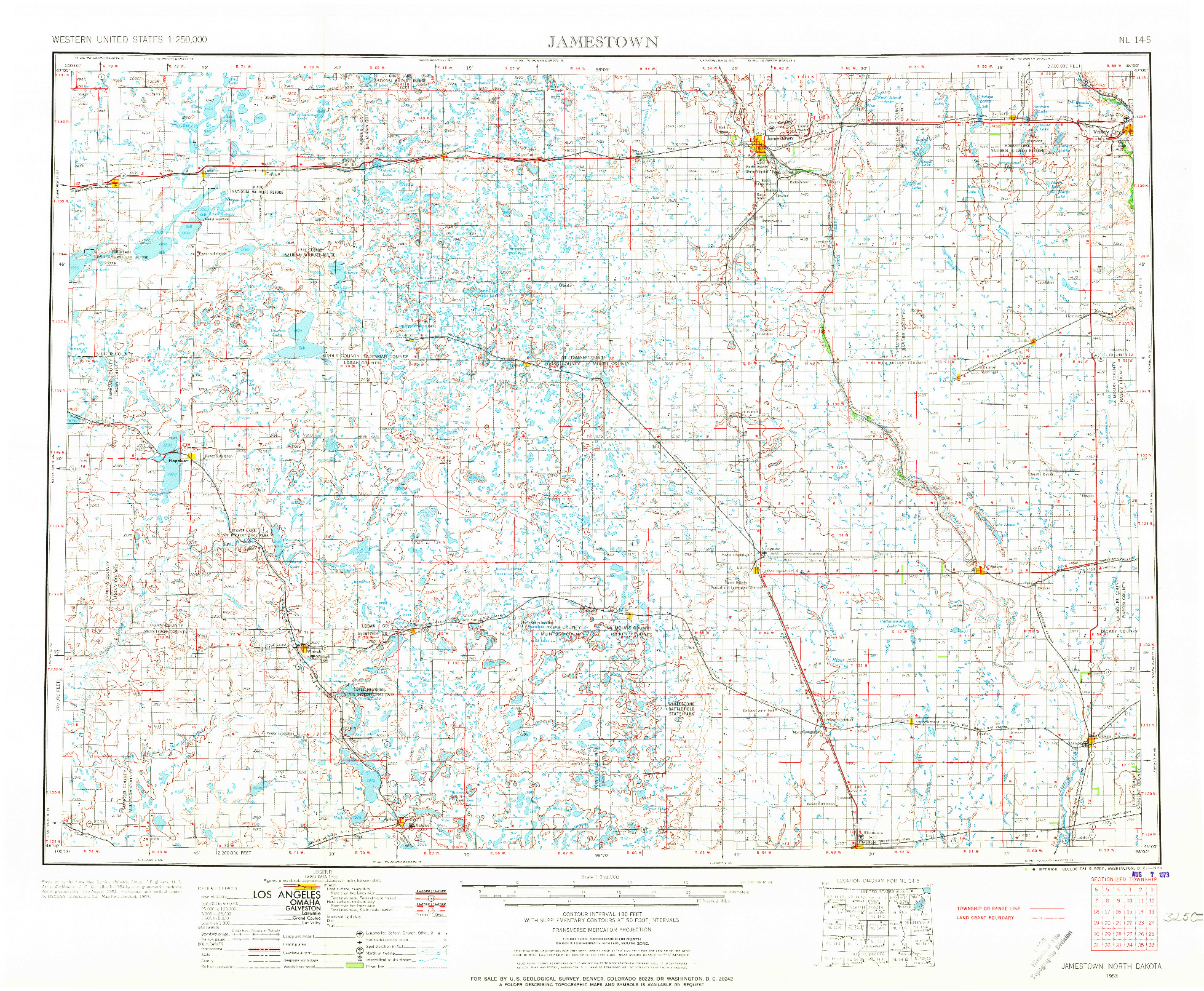 USGS 1:250000-SCALE QUADRANGLE FOR JAMESTOWN, ND 1953