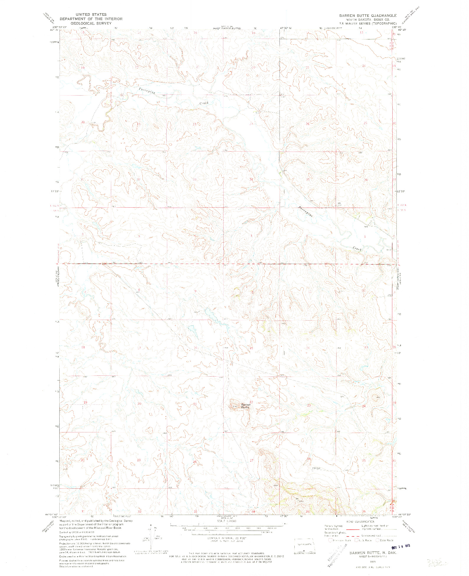 USGS 1:24000-SCALE QUADRANGLE FOR BARREN BUTTE, ND 1971