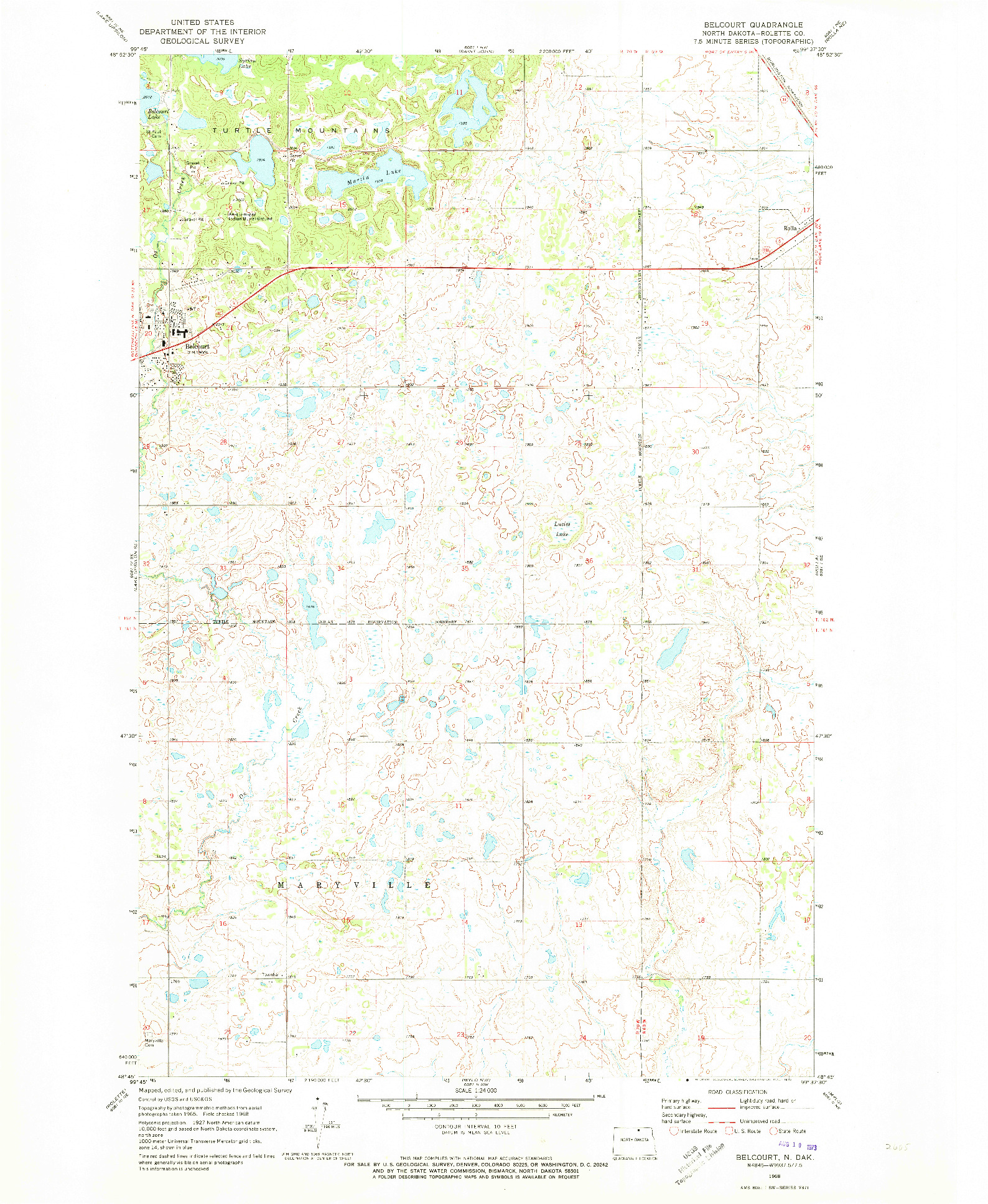 USGS 1:24000-SCALE QUADRANGLE FOR BELCOURT, ND 1968