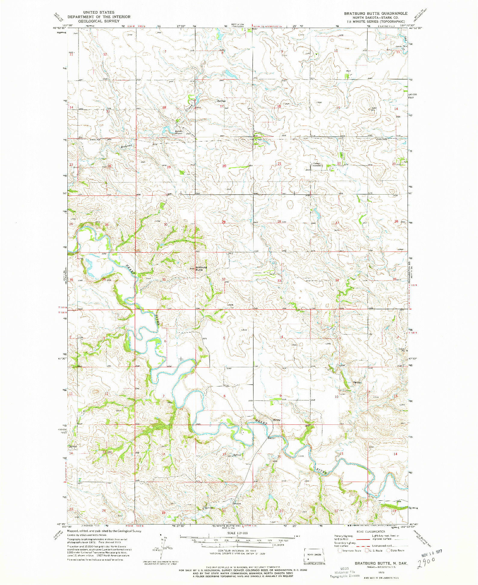 USGS 1:24000-SCALE QUADRANGLE FOR BRATBURG BUTTE, ND 1973