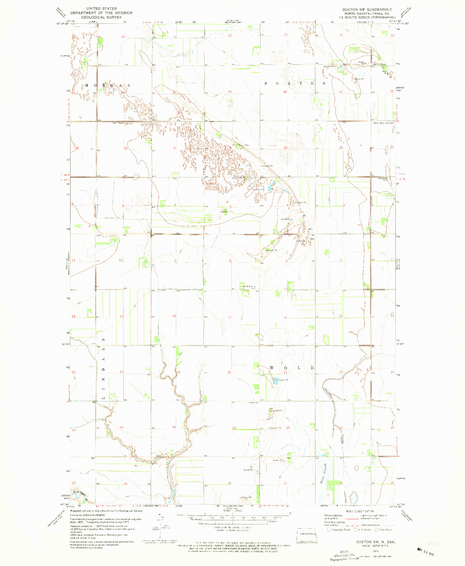 USGS 1:24000-SCALE QUADRANGLE FOR BUXTON SW, ND 1971