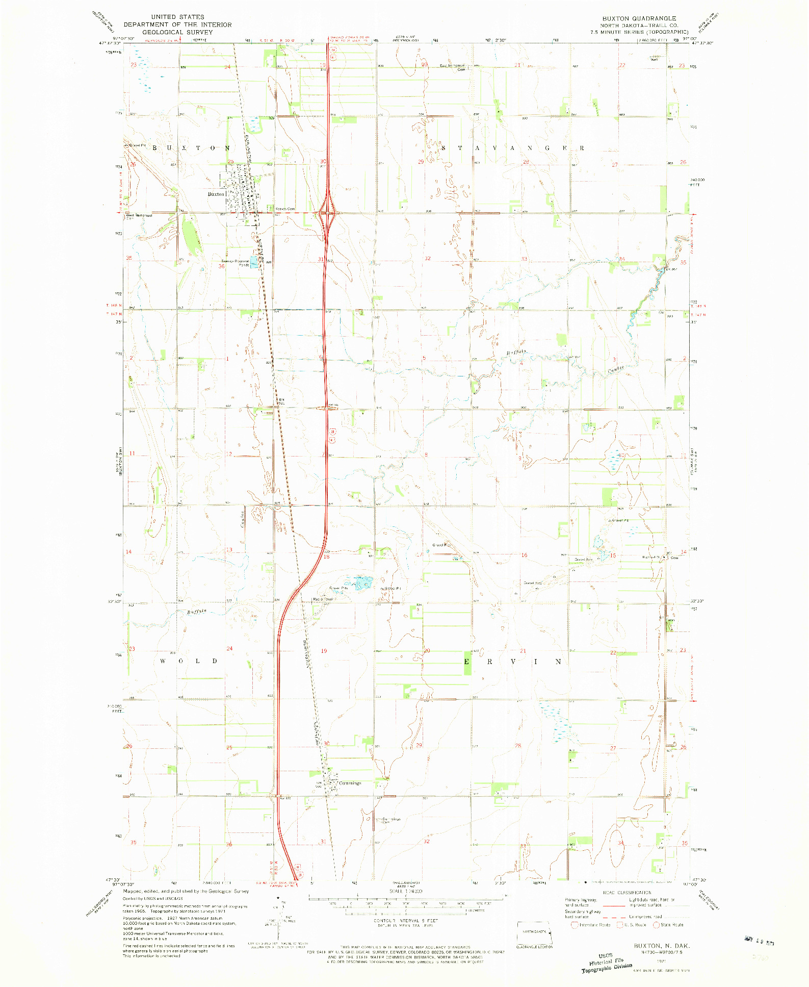 USGS 1:24000-SCALE QUADRANGLE FOR BUXTON, ND 1971