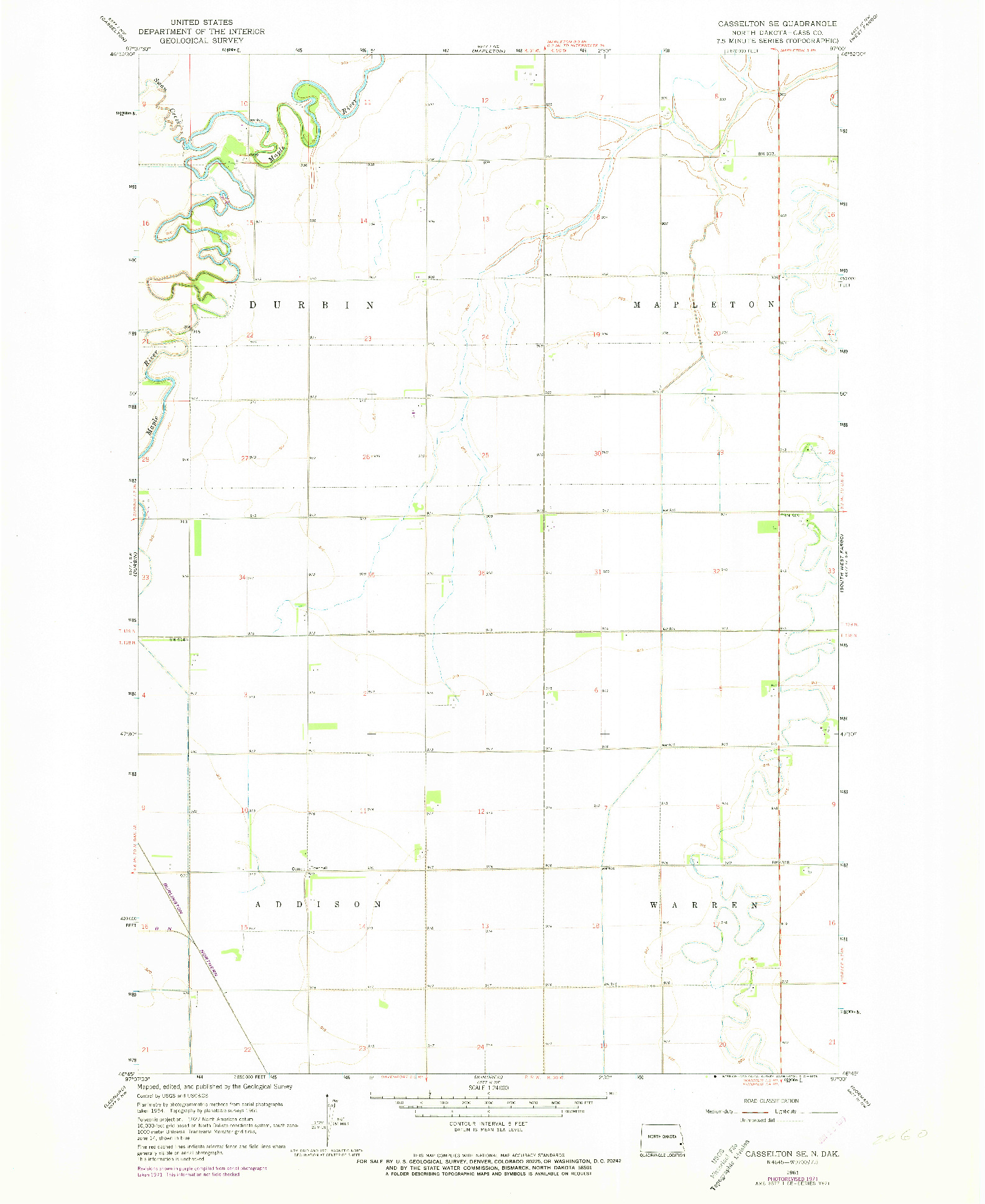 USGS 1:24000-SCALE QUADRANGLE FOR CASSELTON SE, ND 1961