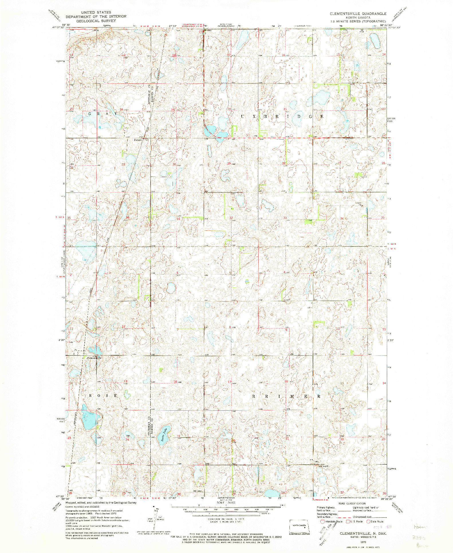 USGS 1:24000-SCALE QUADRANGLE FOR CLEMENTSVILLE, ND 1970