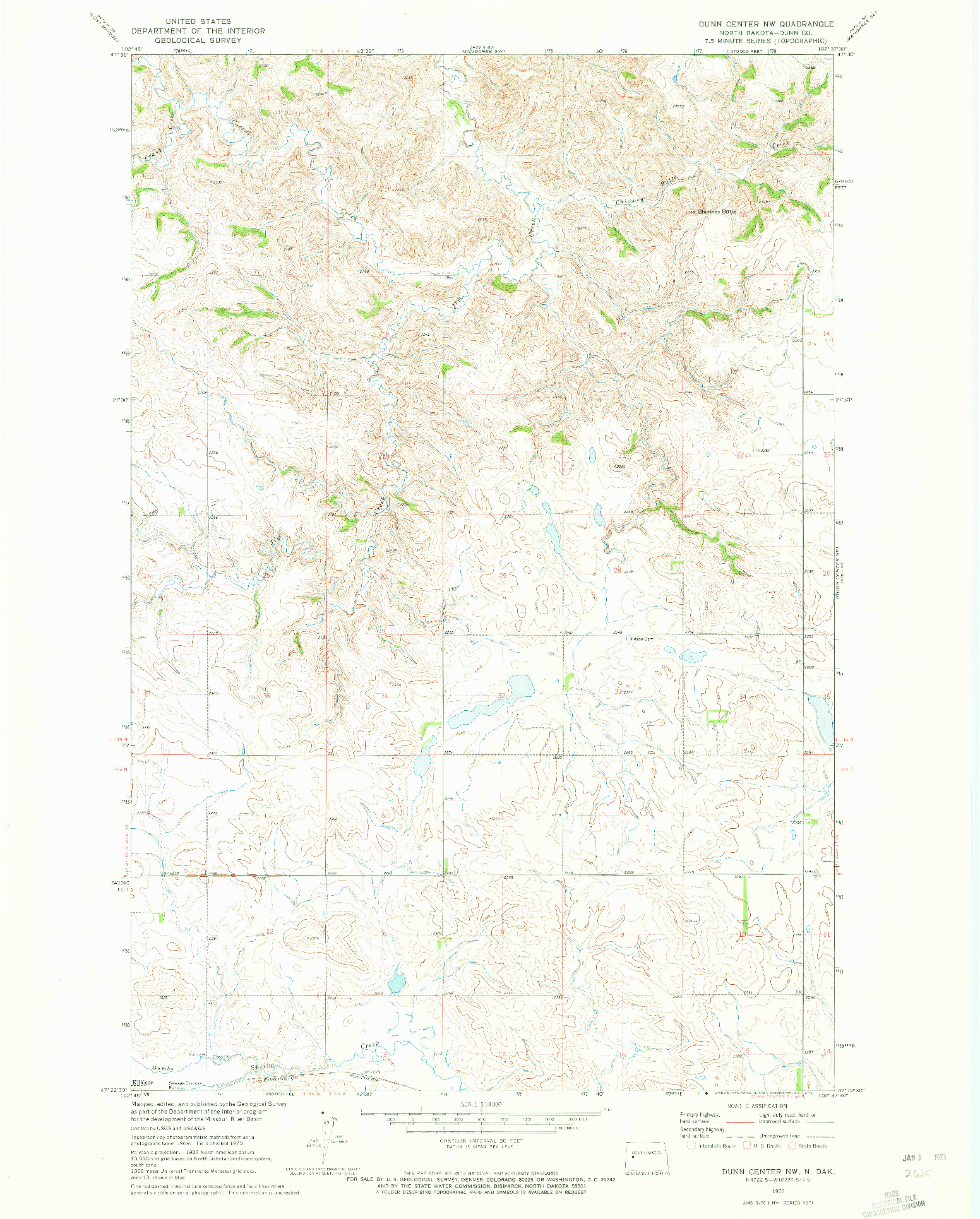 USGS 1:24000-SCALE QUADRANGLE FOR DUNN CENTER NW, ND 1970