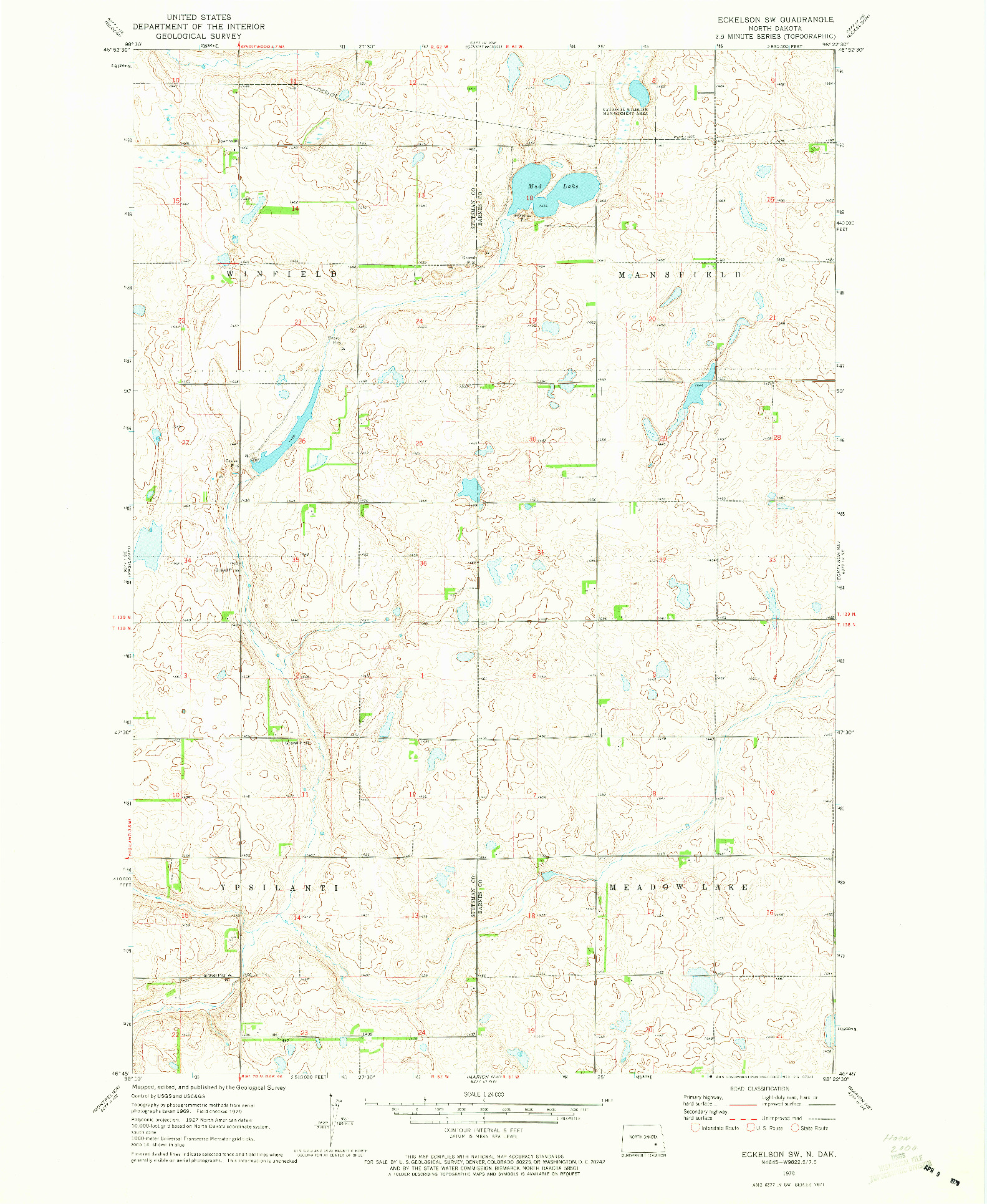 USGS 1:24000-SCALE QUADRANGLE FOR ECKELSON SW, ND 1970