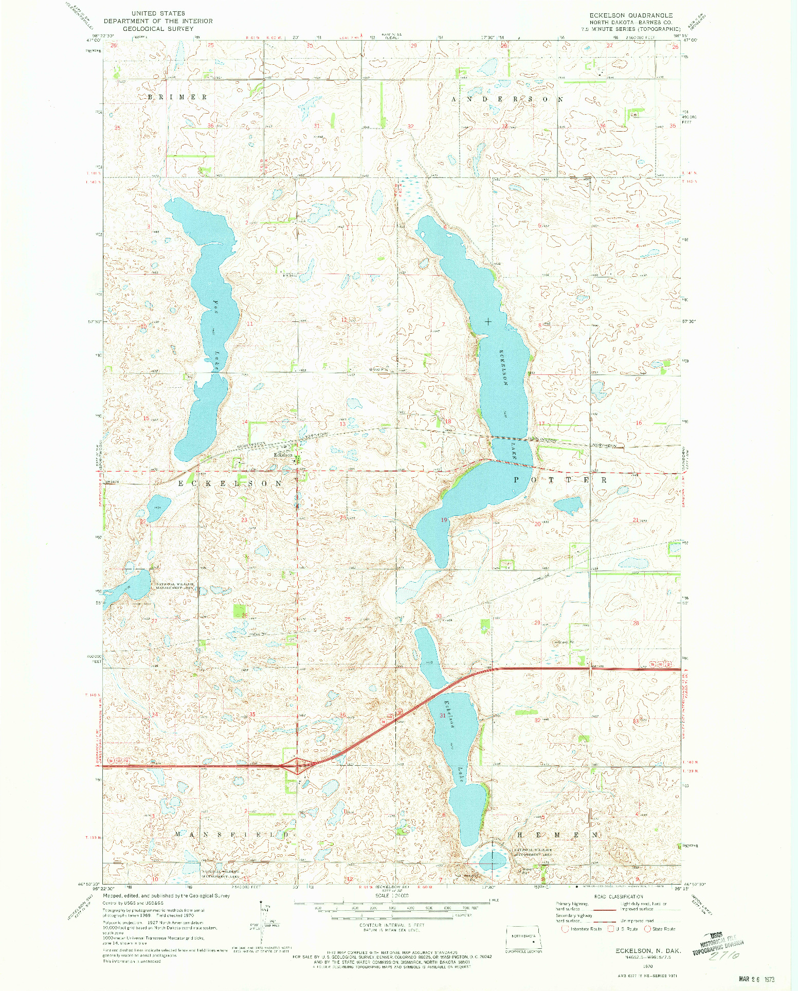 USGS 1:24000-SCALE QUADRANGLE FOR ECKELSON, ND 1970