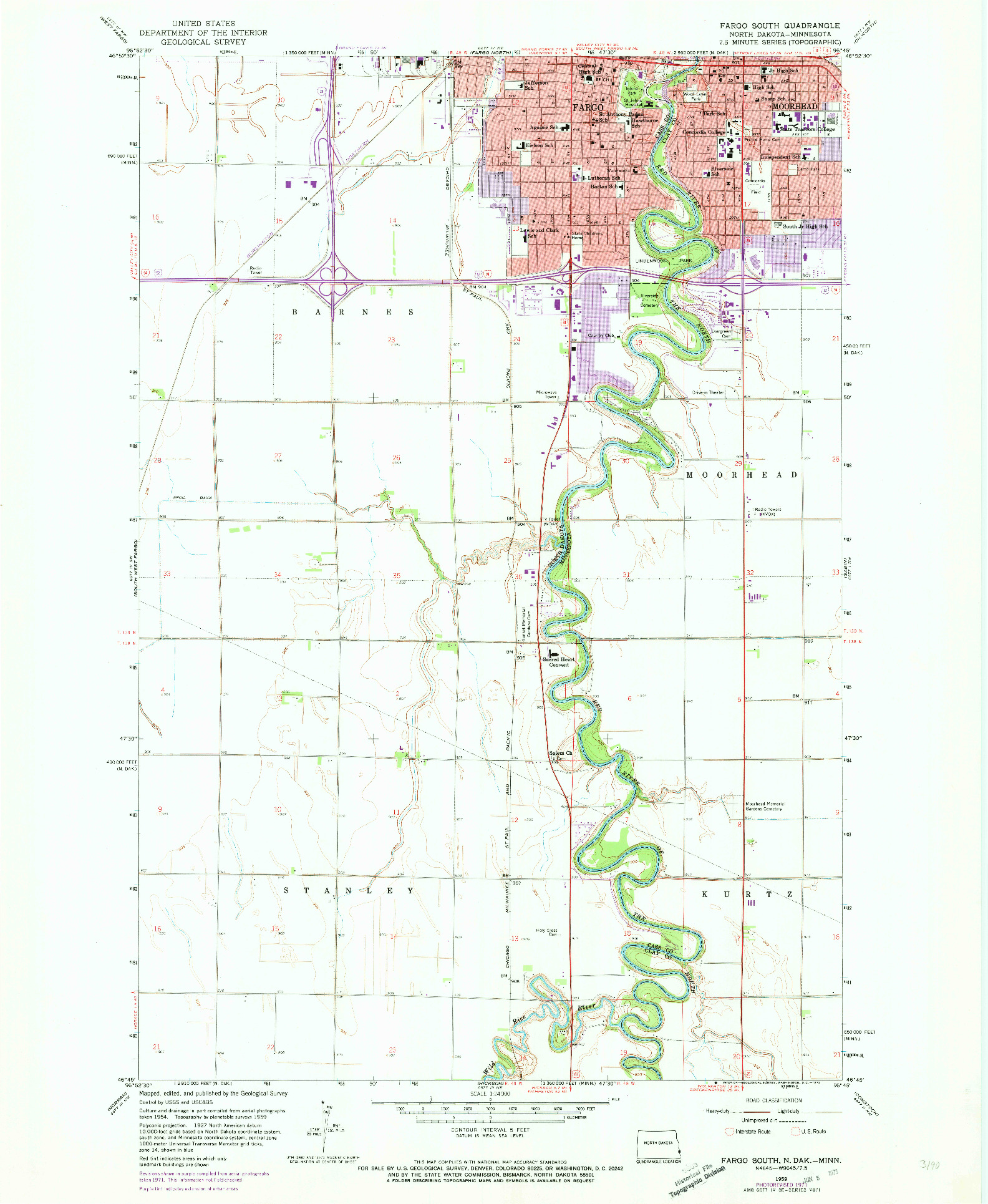 USGS 1:24000-SCALE QUADRANGLE FOR FARGO SOUTH, ND 1959