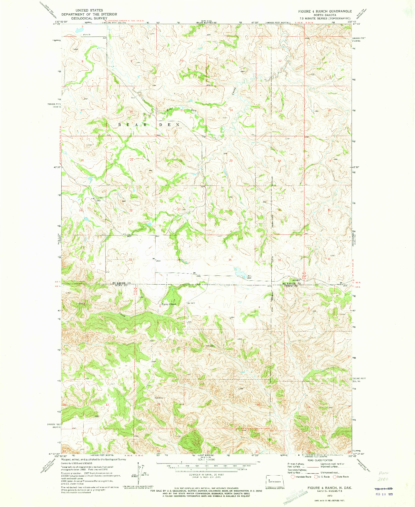 USGS 1:24000-SCALE QUADRANGLE FOR FIGURE 4 RANCH, ND 1970