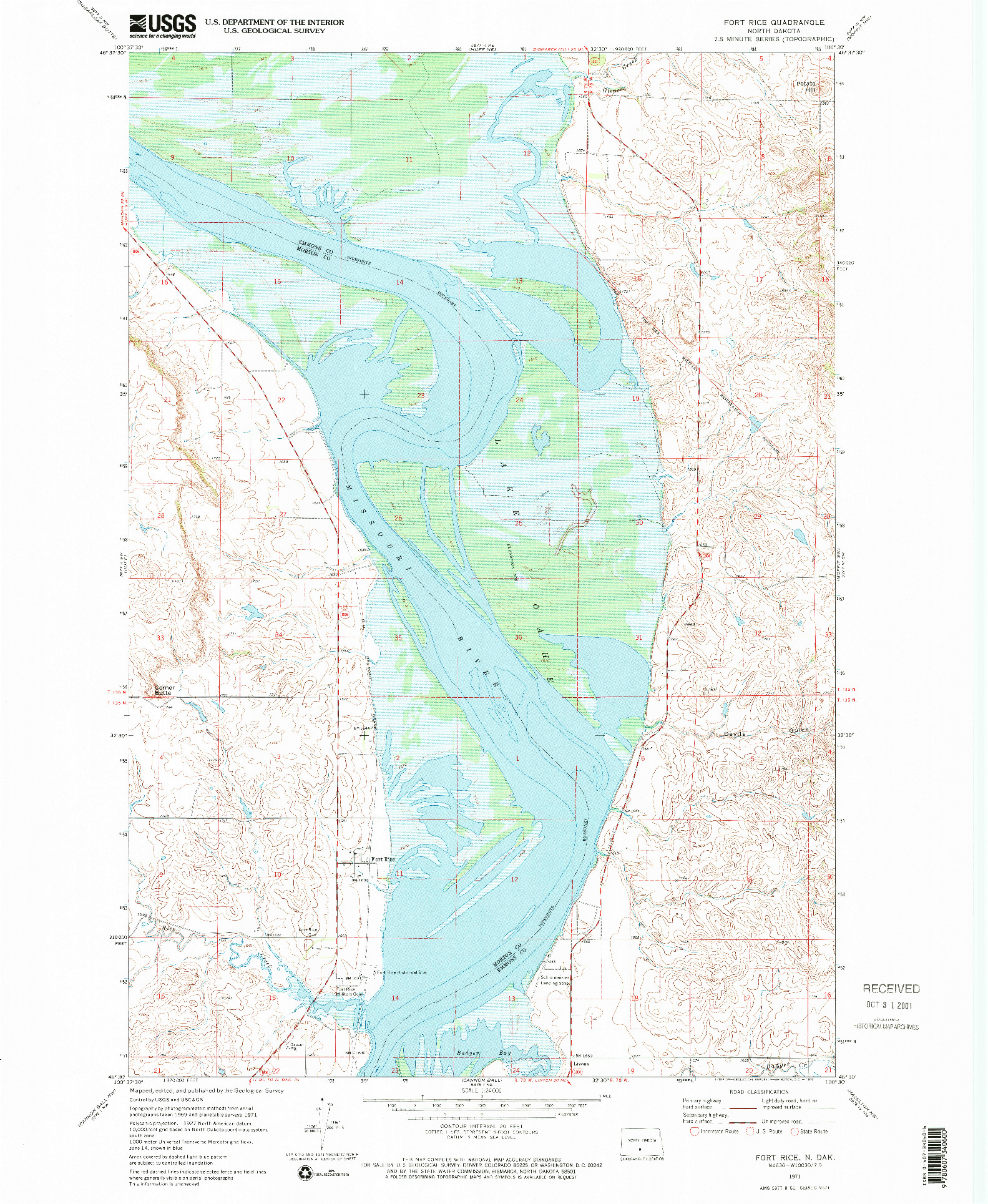 USGS 1:24000-SCALE QUADRANGLE FOR FORT RICE, ND 1971