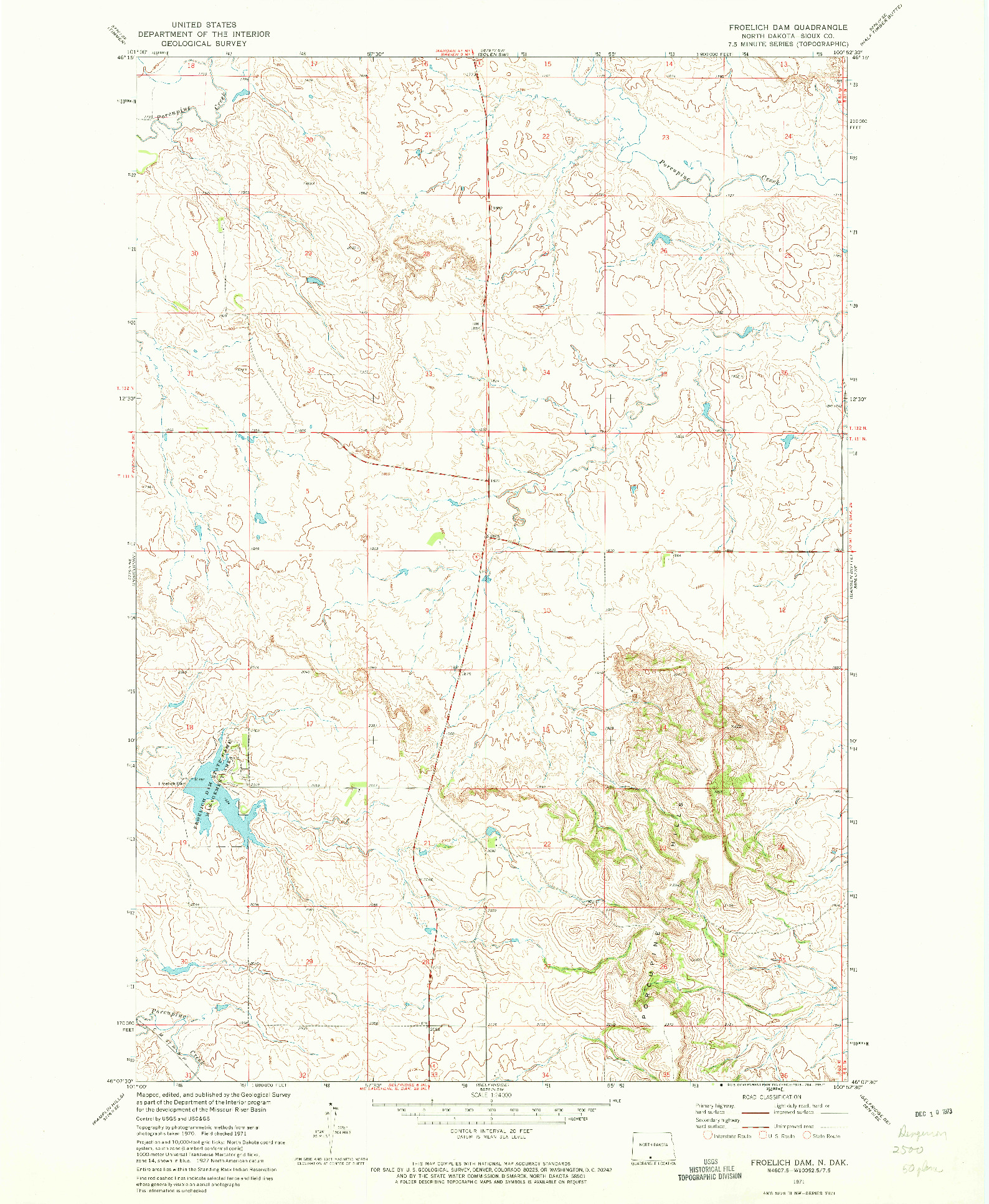 USGS 1:24000-SCALE QUADRANGLE FOR FROELICH DAM, ND 1971