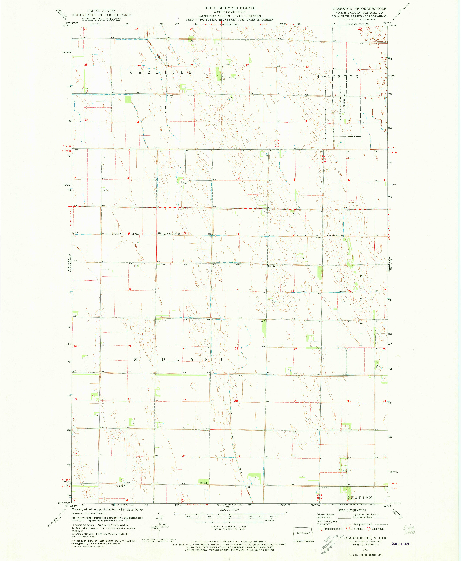 USGS 1:24000-SCALE QUADRANGLE FOR GLASSTON NE, ND 1971