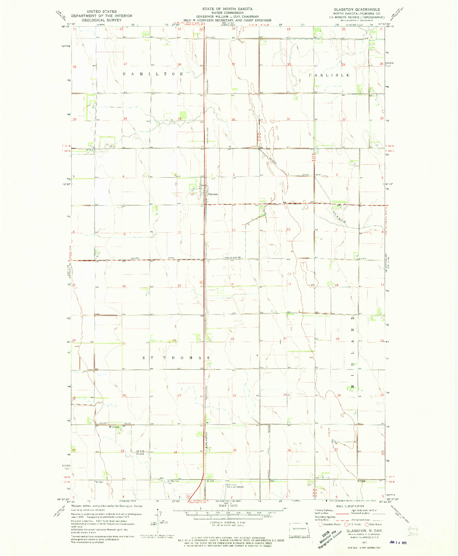 USGS 1:24000-SCALE QUADRANGLE FOR GLASSTON, ND 1971