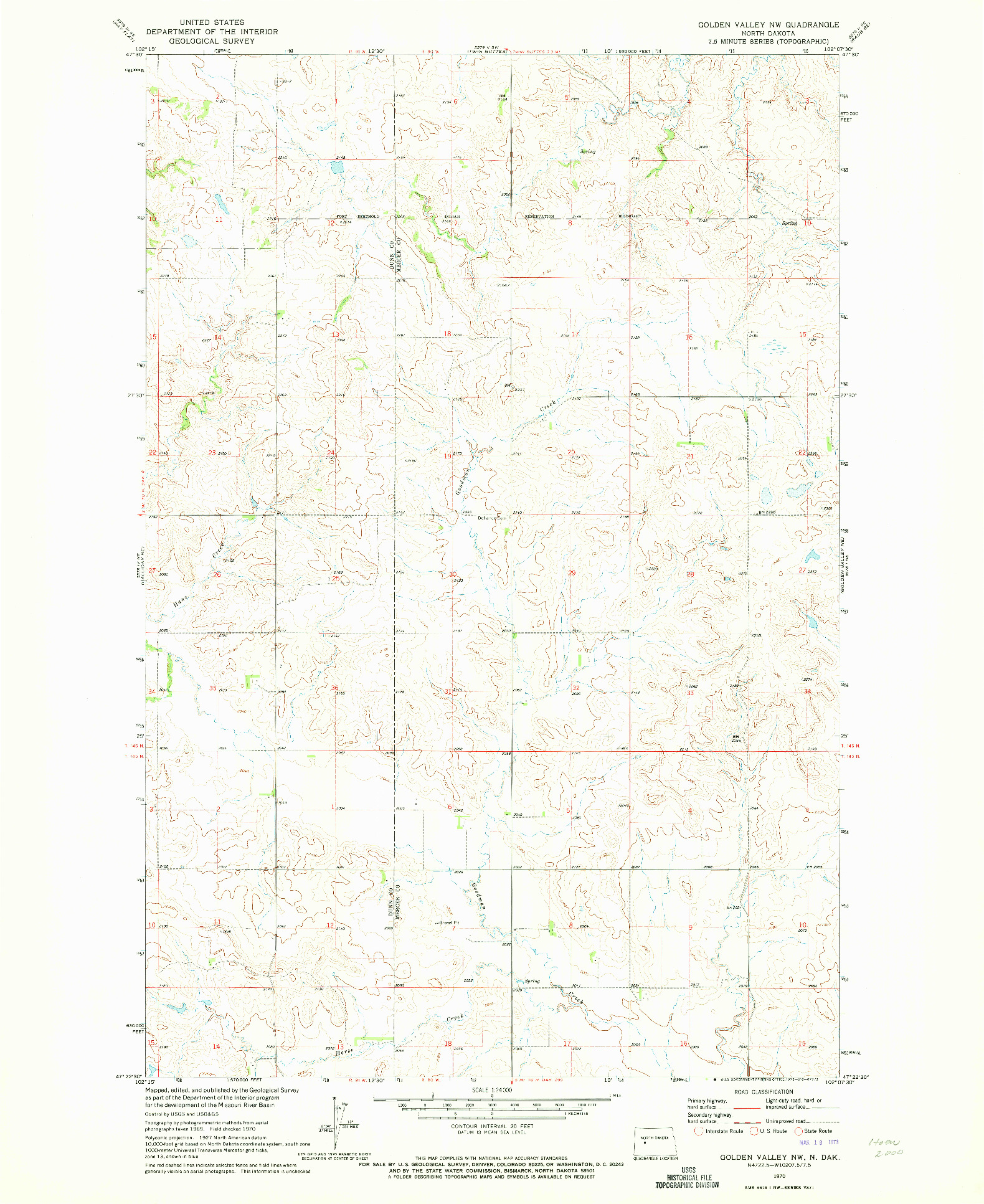 USGS 1:24000-SCALE QUADRANGLE FOR GOLDEN VALLEY NW, ND 1970