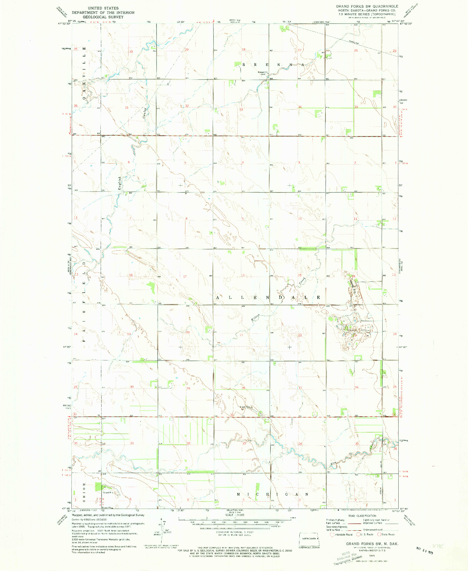 USGS 1:24000-SCALE QUADRANGLE FOR GRAND FORKS SW, ND 1971