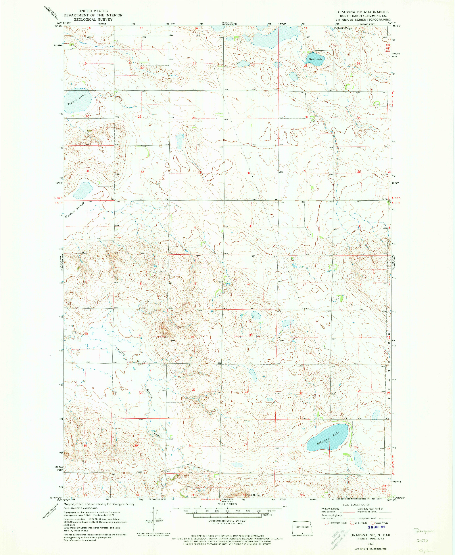 USGS 1:24000-SCALE QUADRANGLE FOR GRASSNA NE, ND 1971