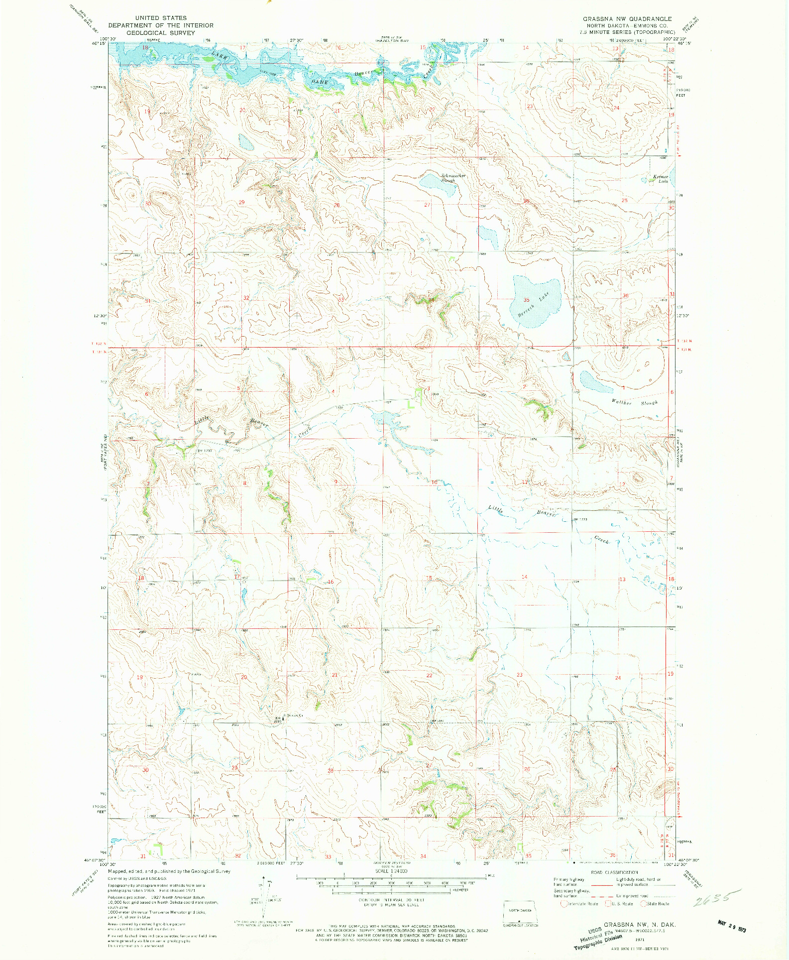 USGS 1:24000-SCALE QUADRANGLE FOR GRASSNA NW, ND 1971