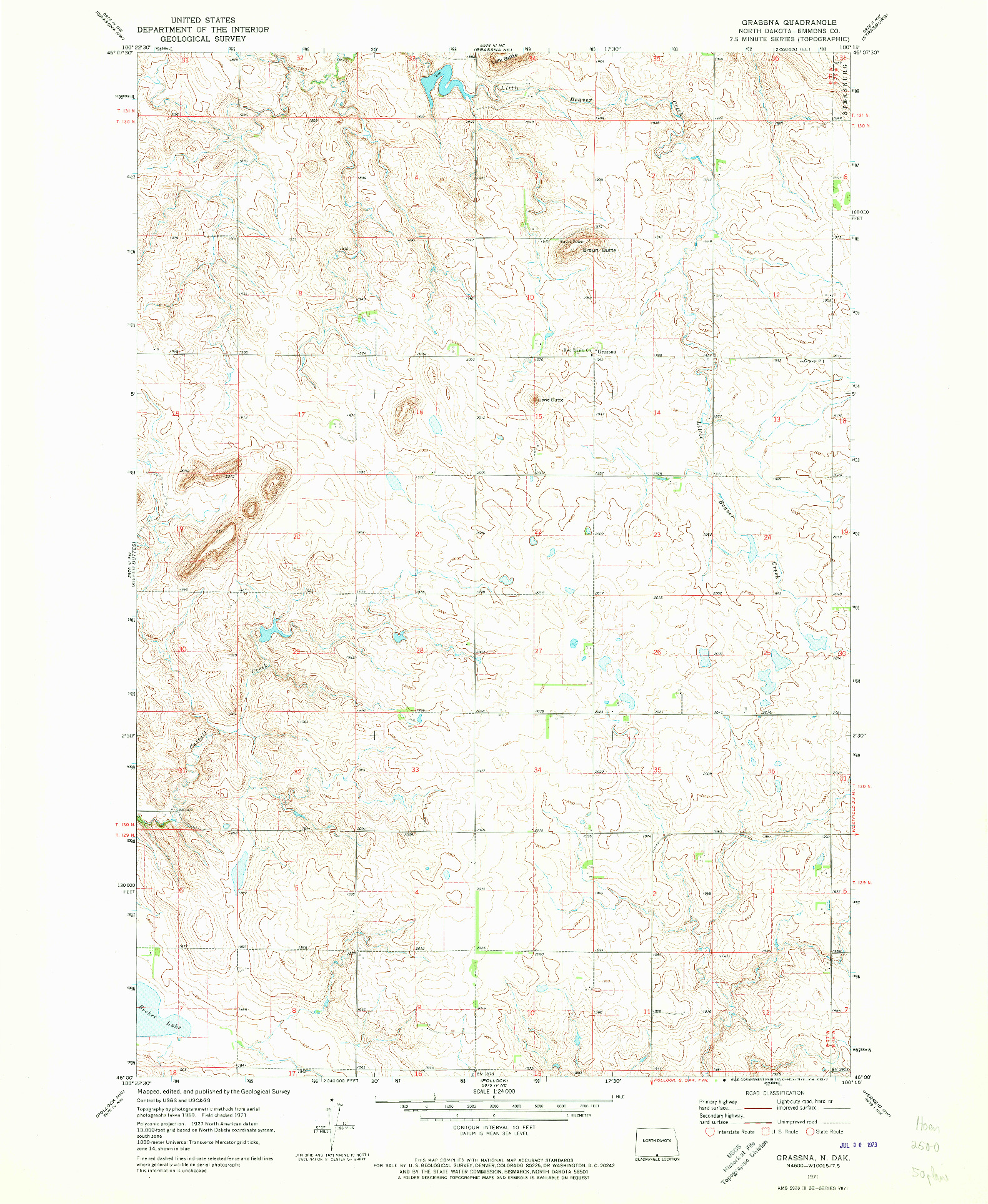 USGS 1:24000-SCALE QUADRANGLE FOR GRASSNA, ND 1971