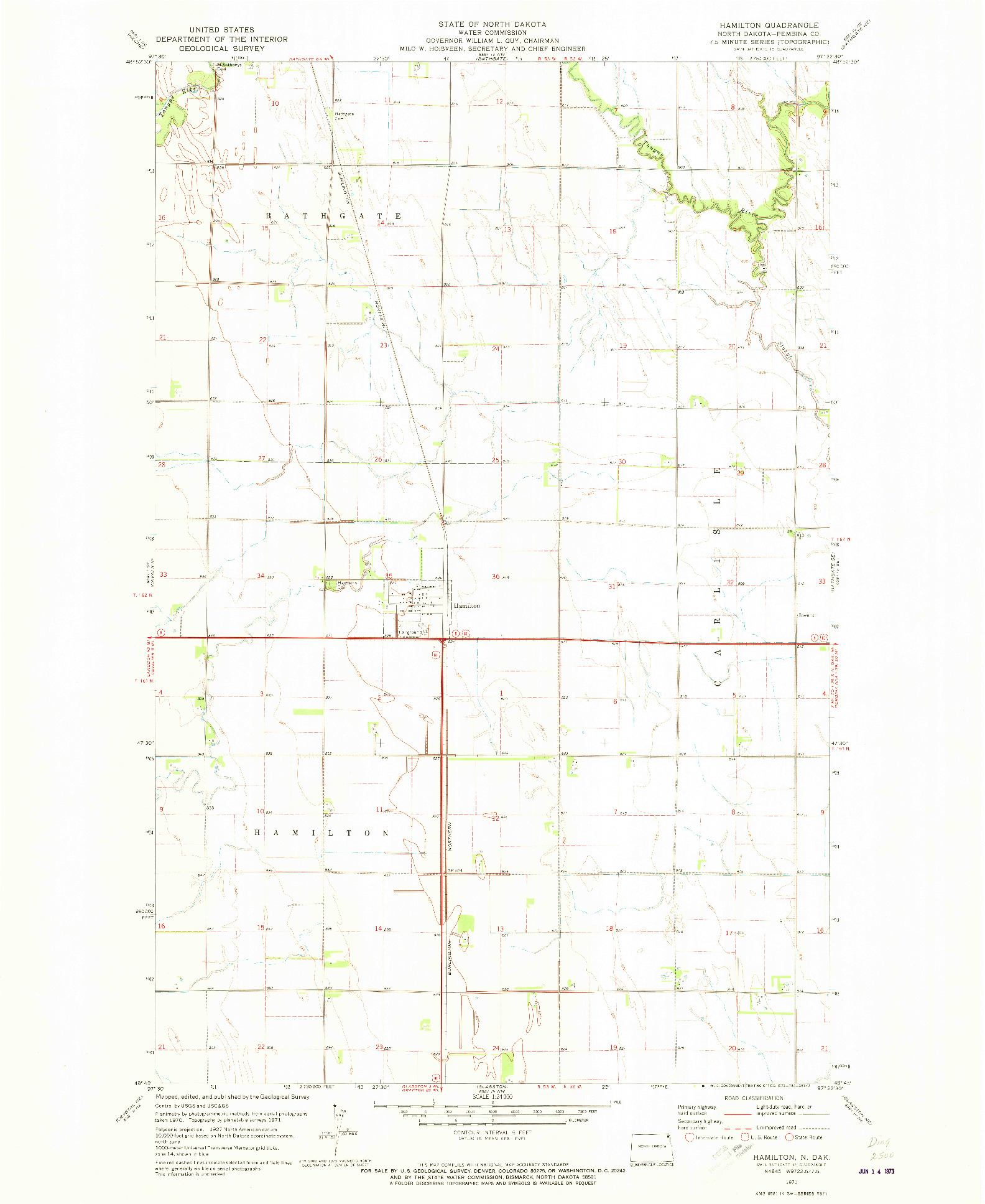 USGS 1:24000-SCALE QUADRANGLE FOR HAMILTON, ND 1971