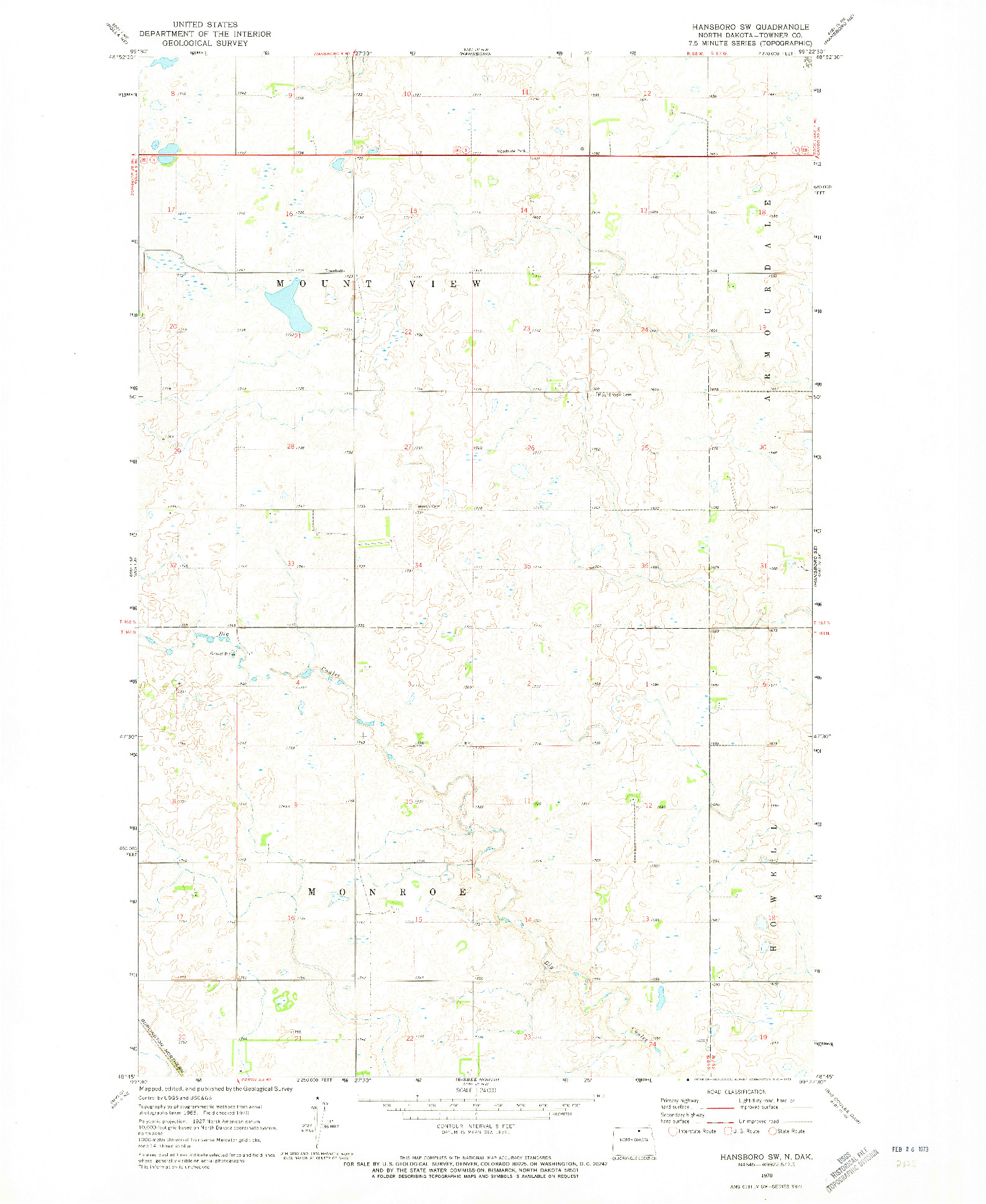 USGS 1:24000-SCALE QUADRANGLE FOR HANSBORO SW, ND 1970