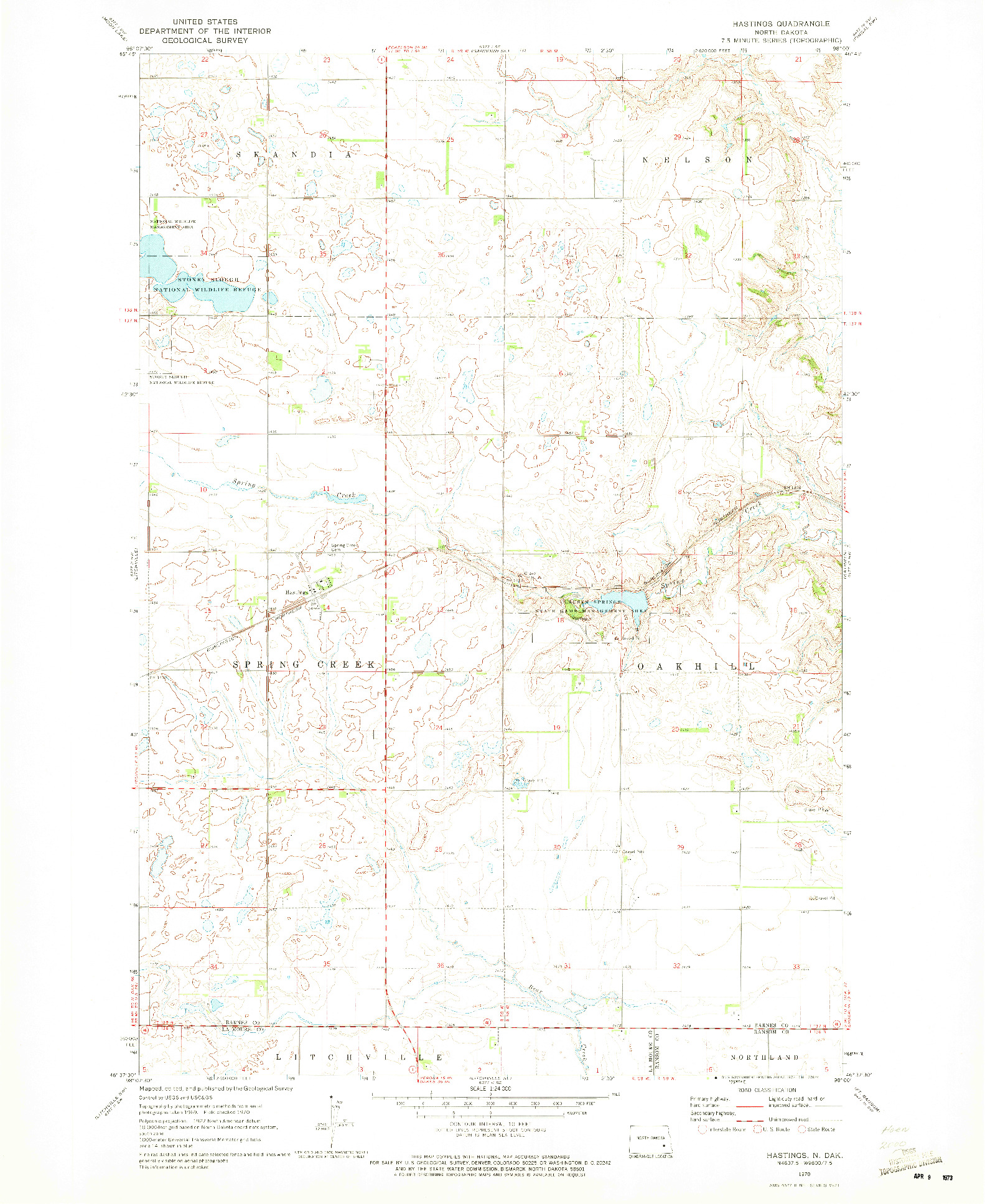 USGS 1:24000-SCALE QUADRANGLE FOR HASTINGS, ND 1970