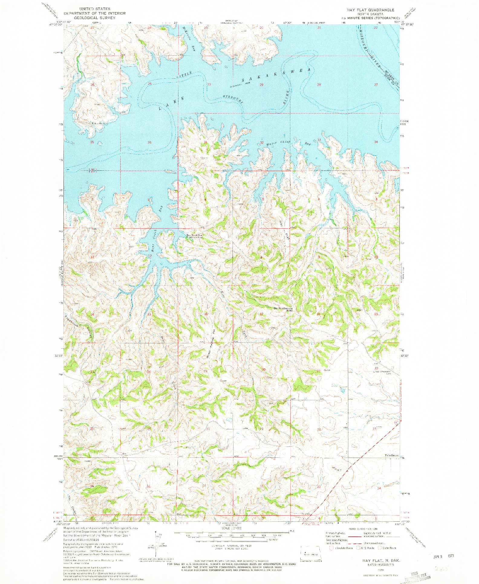 USGS 1:24000-SCALE QUADRANGLE FOR HAY FLAT, ND 1970