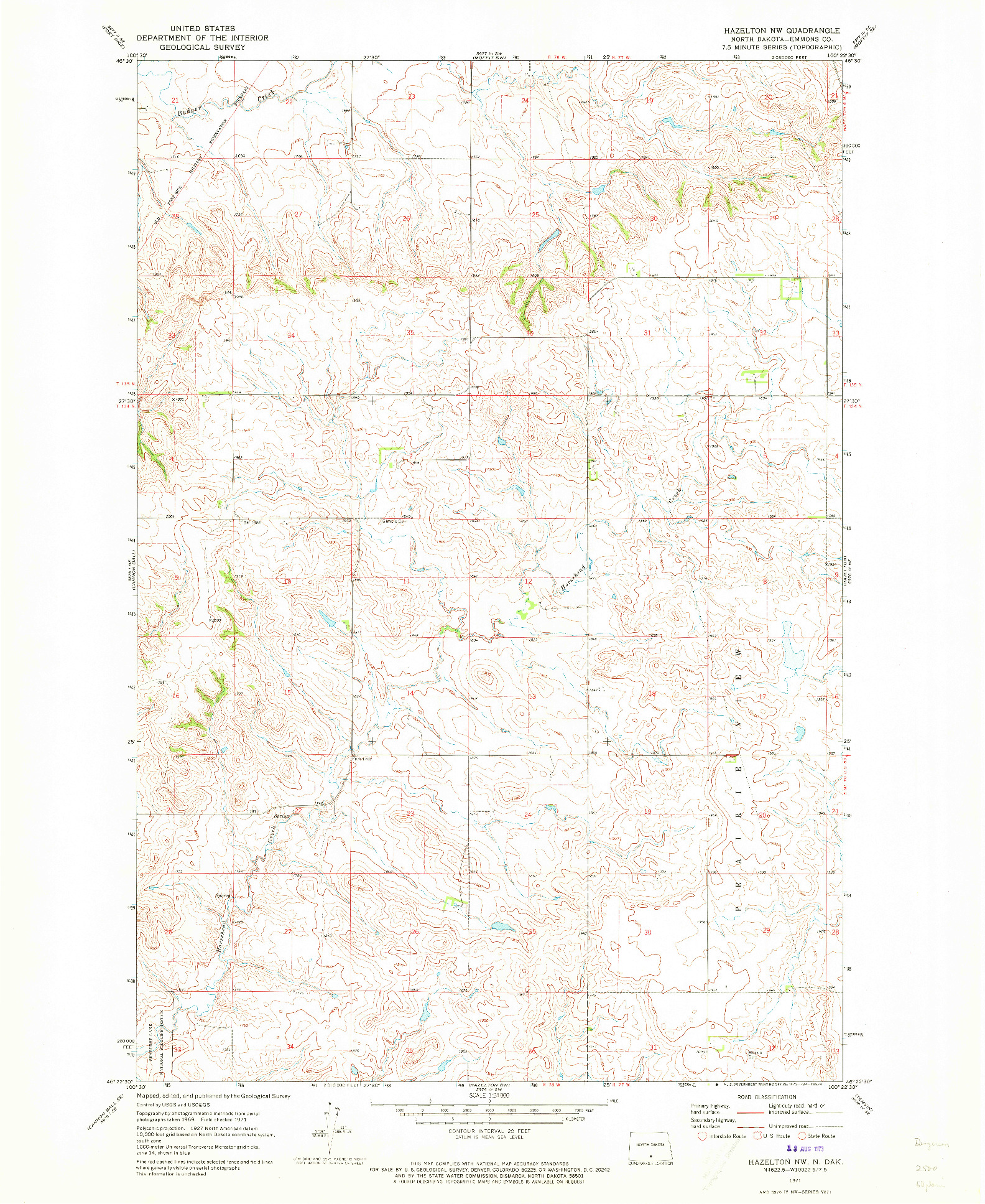 USGS 1:24000-SCALE QUADRANGLE FOR HAZELTON NW, ND 1971